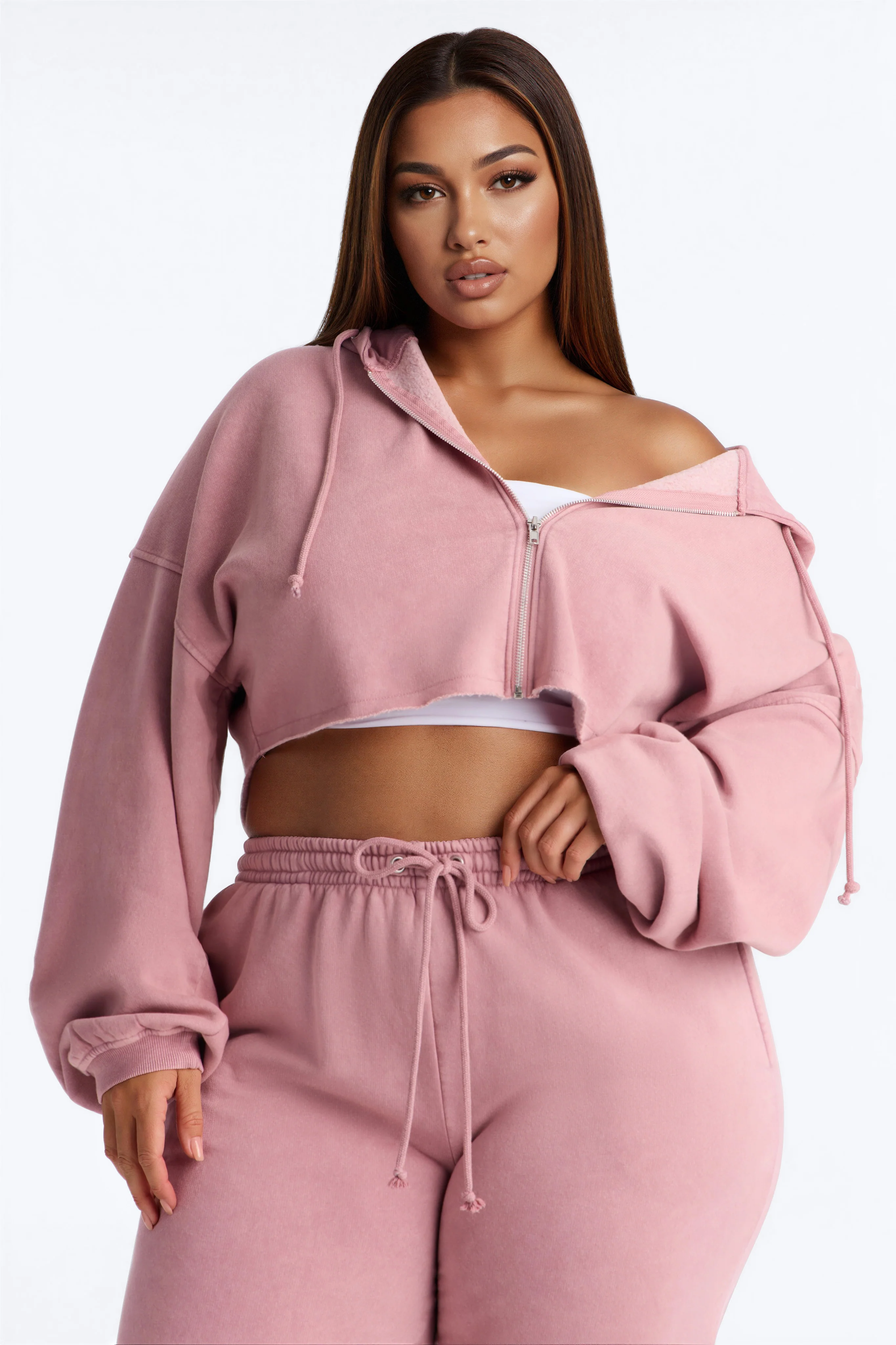 On The Go Fleece Cropped Jogger Set - Mauve - Image 5