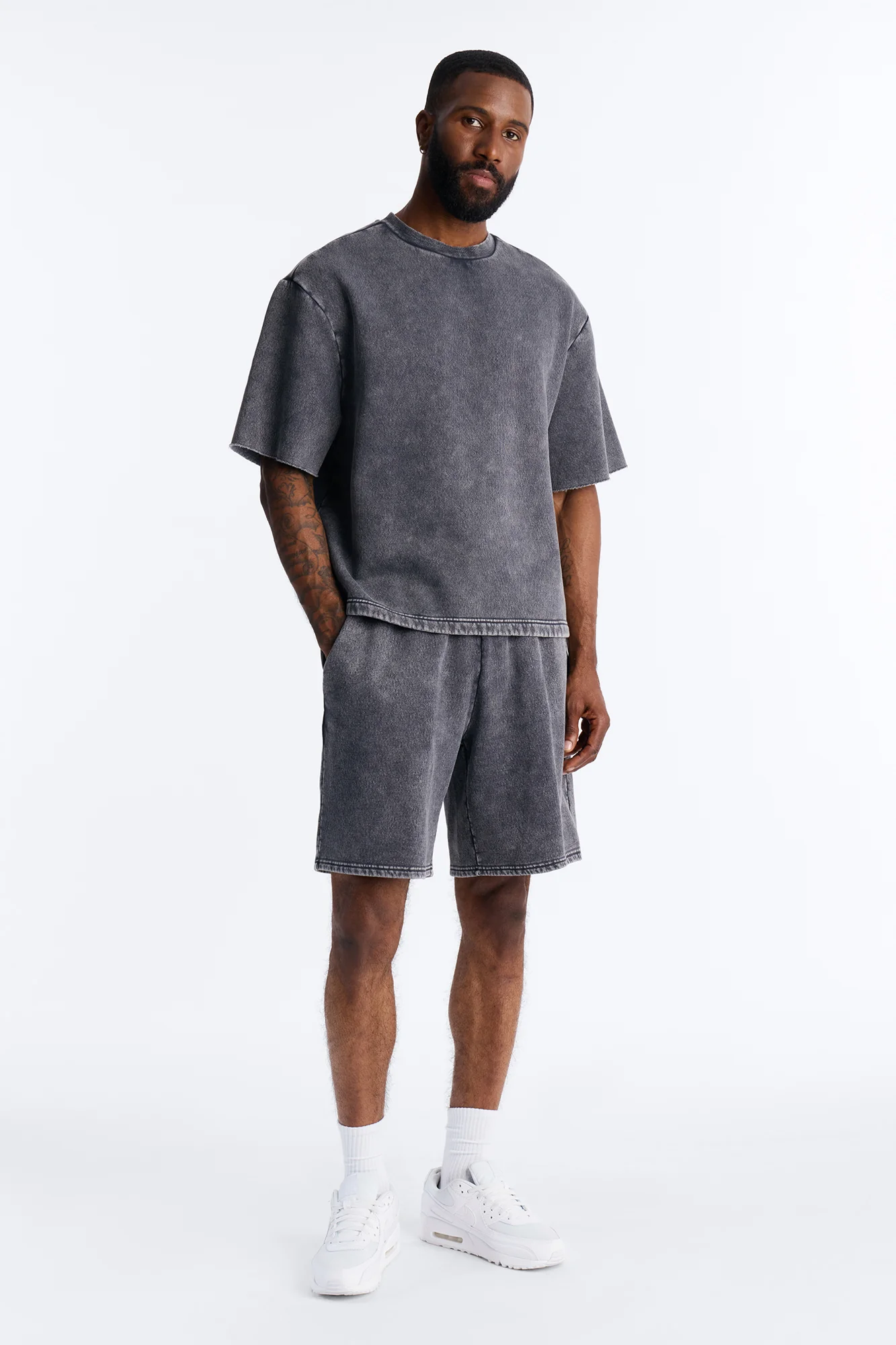 On The Go Washed Sweatshort - Charcoal - Image 2
