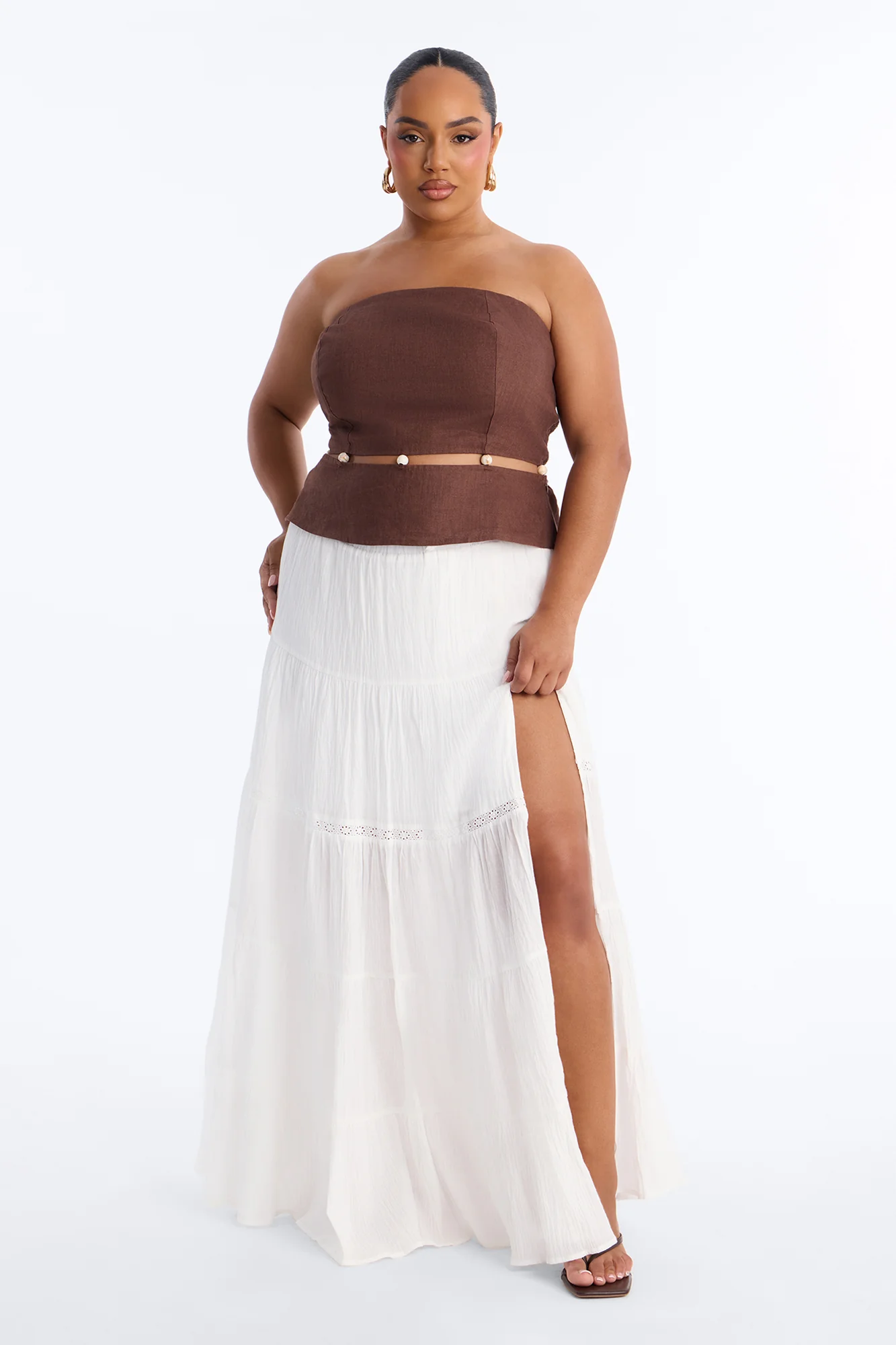 On The Guest List Beaded Linen Top - Brown - Image 6