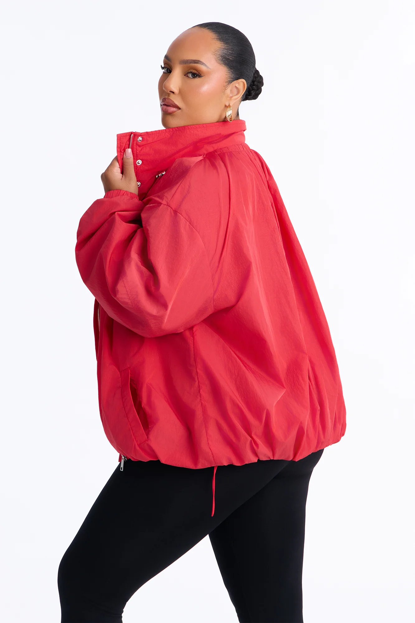 On The Move Funnel Neck Windbreaker Jacket - Red - Image 3