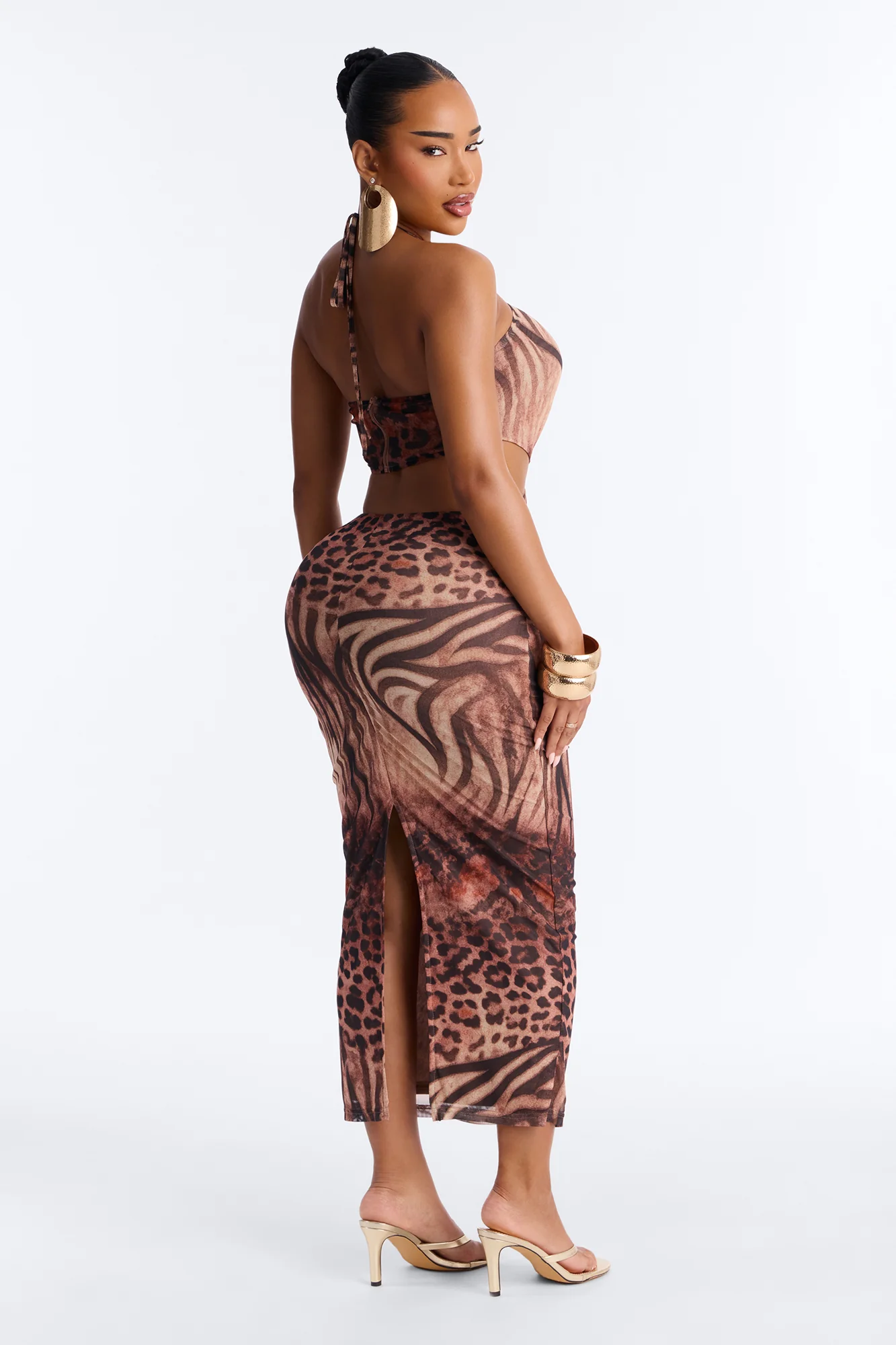 On The Prowl Mesh Maxi Dress - Brown/combo - Image 4