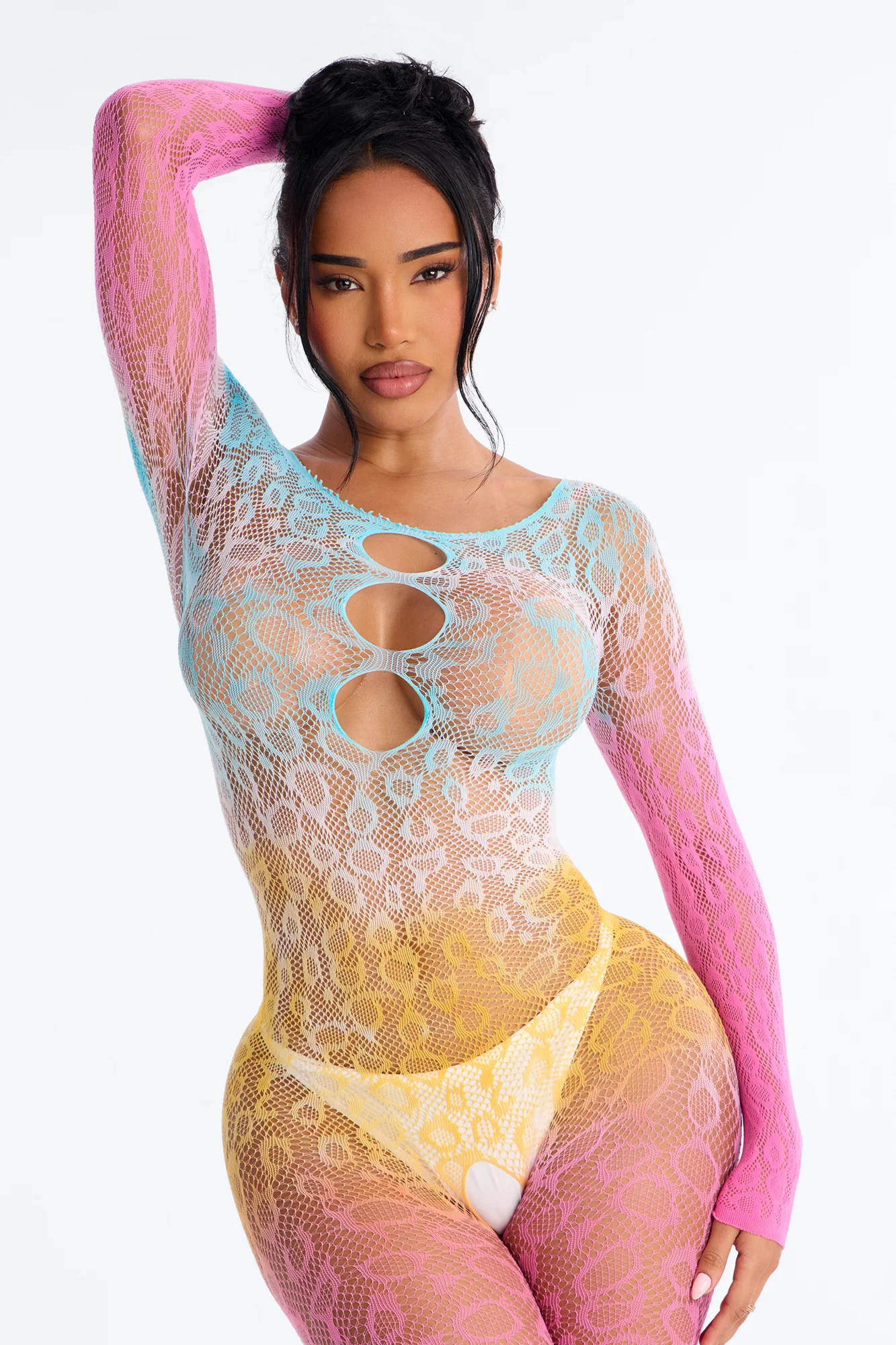 On Top Ombre Fishnet Jumpsuit Bodystocking - Pink/combo - Image 3