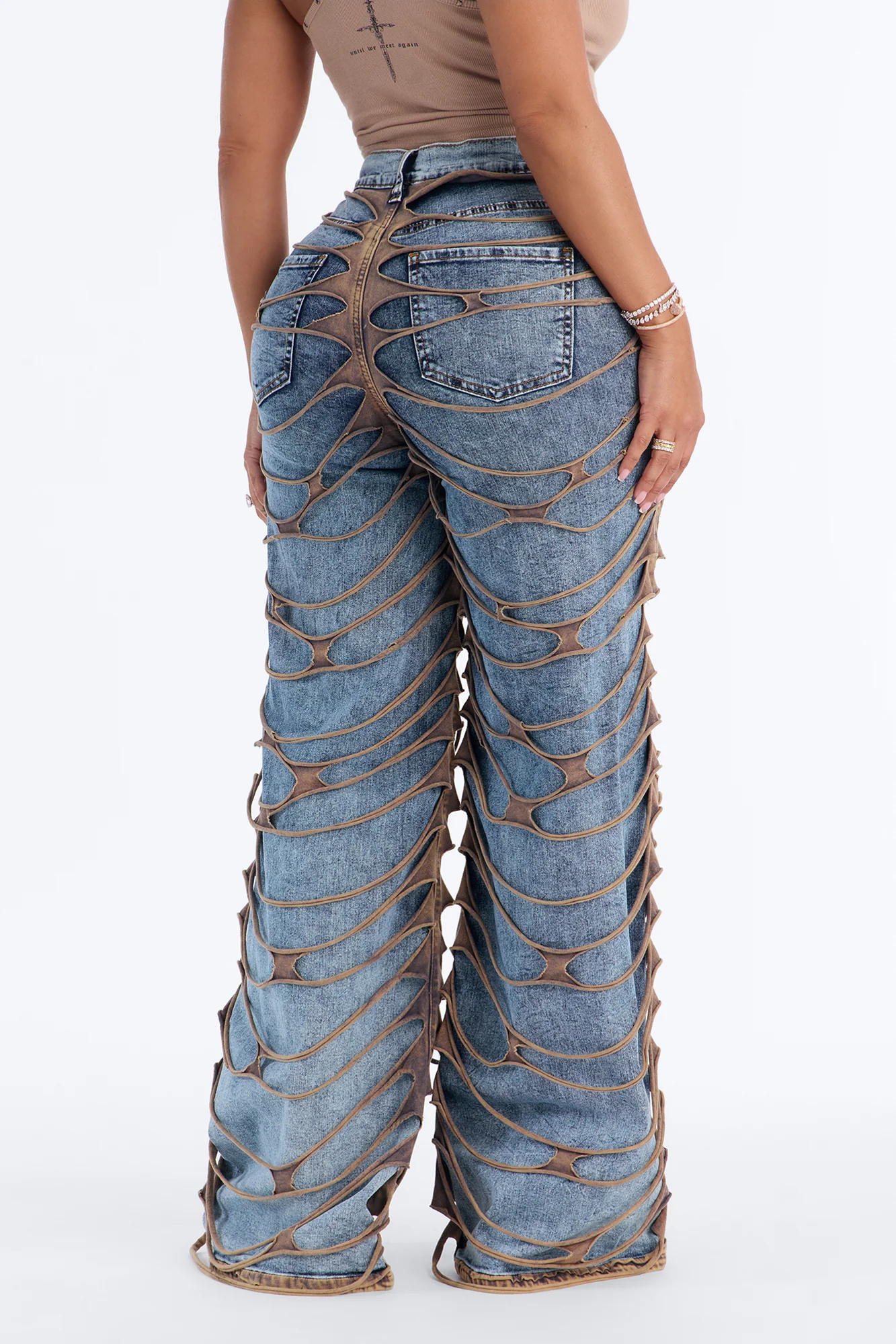 On Top Ripped Stretch Wide Leg Jeans - Medium Wash - Image 4