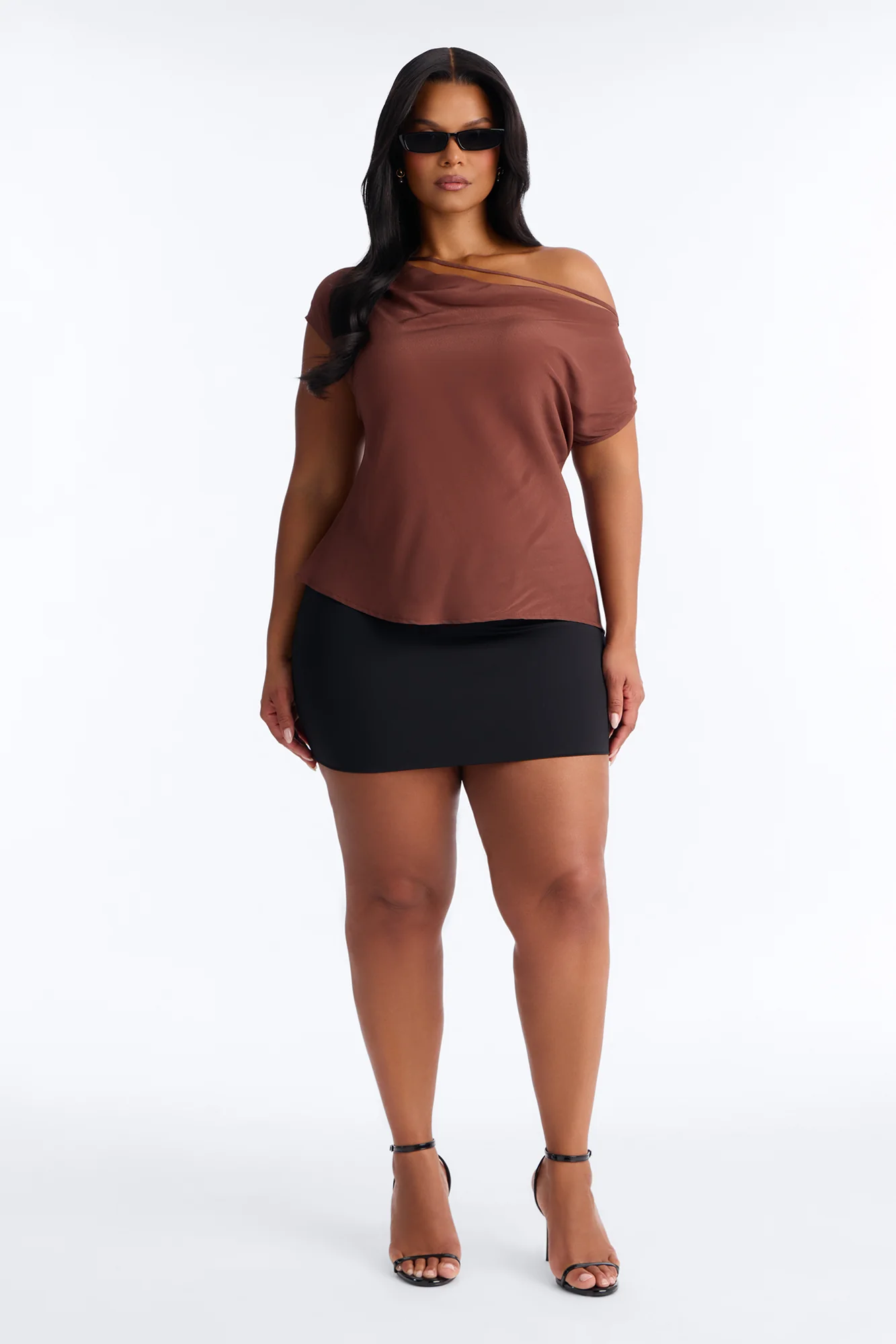 One More Drink One Shoulder Satin Blouse - Chocolate - Image 6