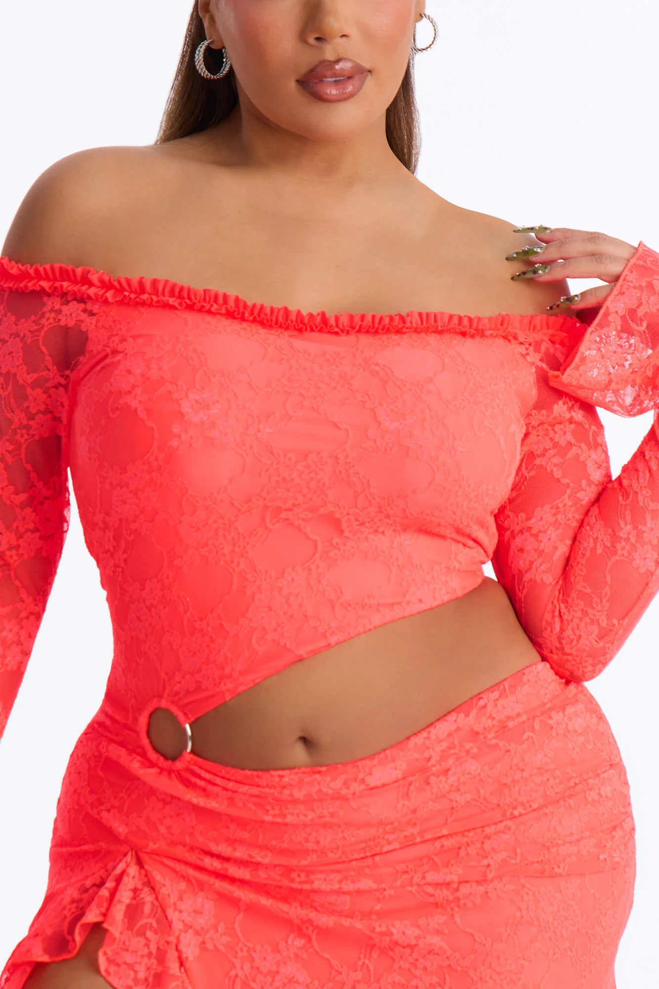 One Of One Lace Mini Dress - Neon Coral - Image 6