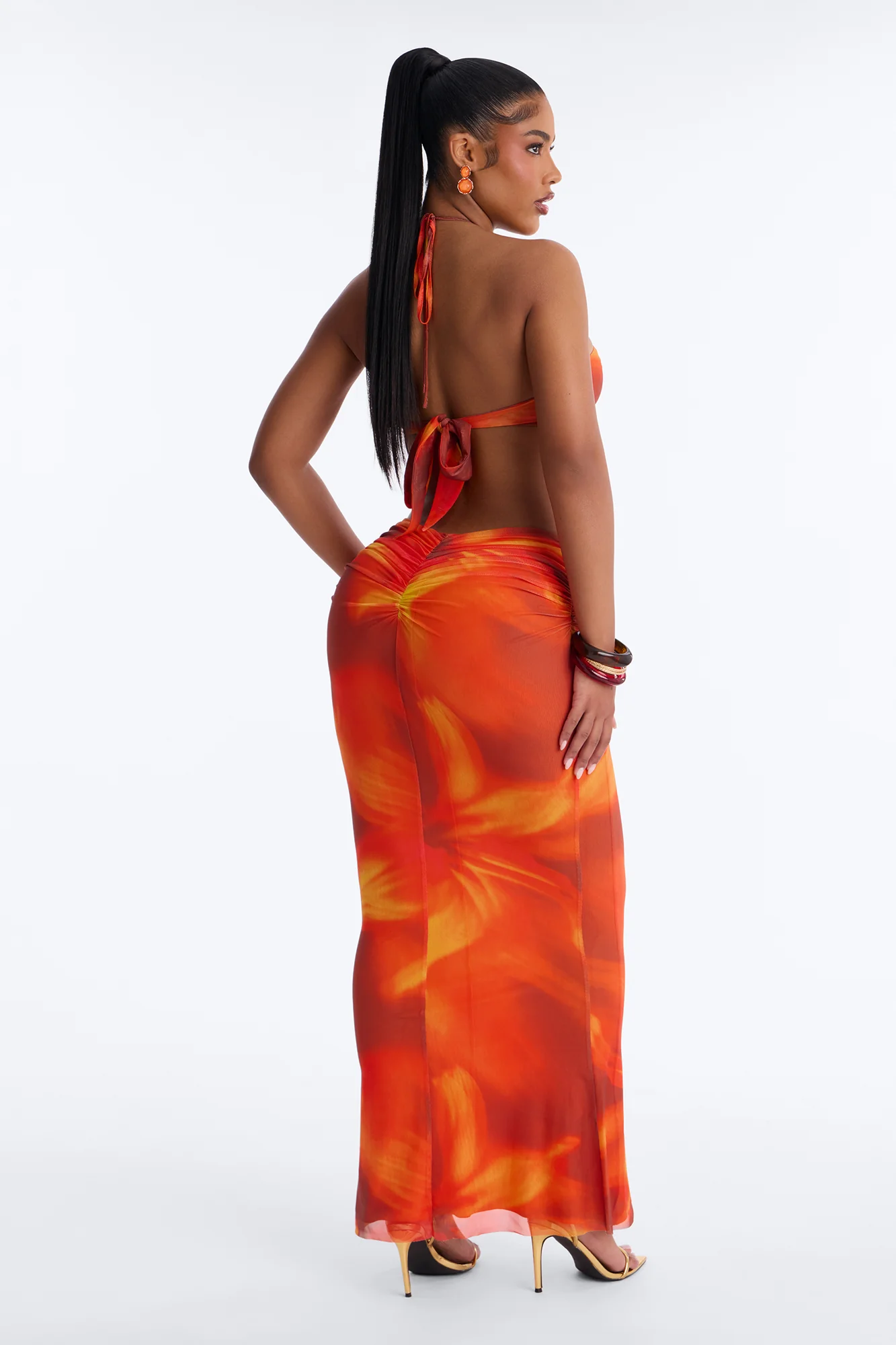 Orabella Tie Dye Mesh Maxi Dress - Orange - Image 4