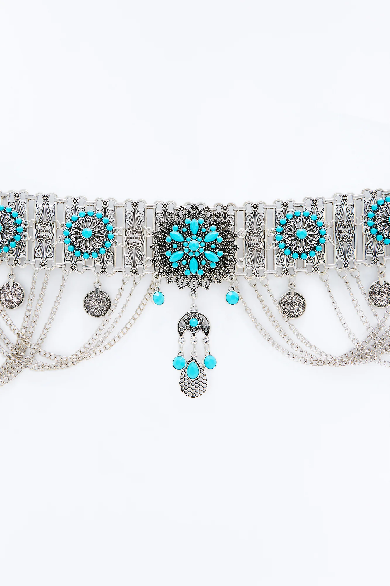 Other Worlds Jeweled Chain Belt - Turquoise