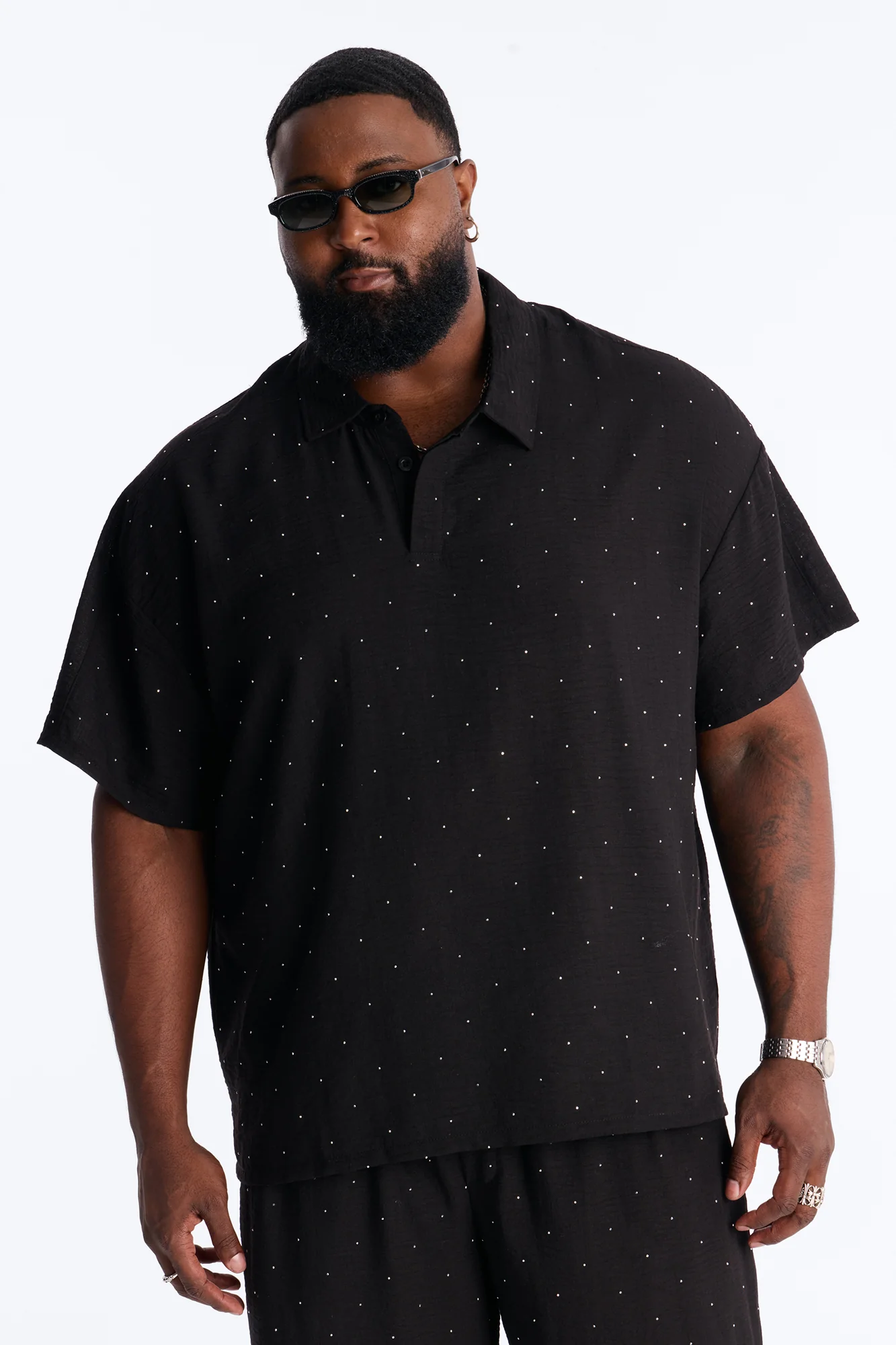 Oversized Midnight Glimmer Polo - Black - Image 5