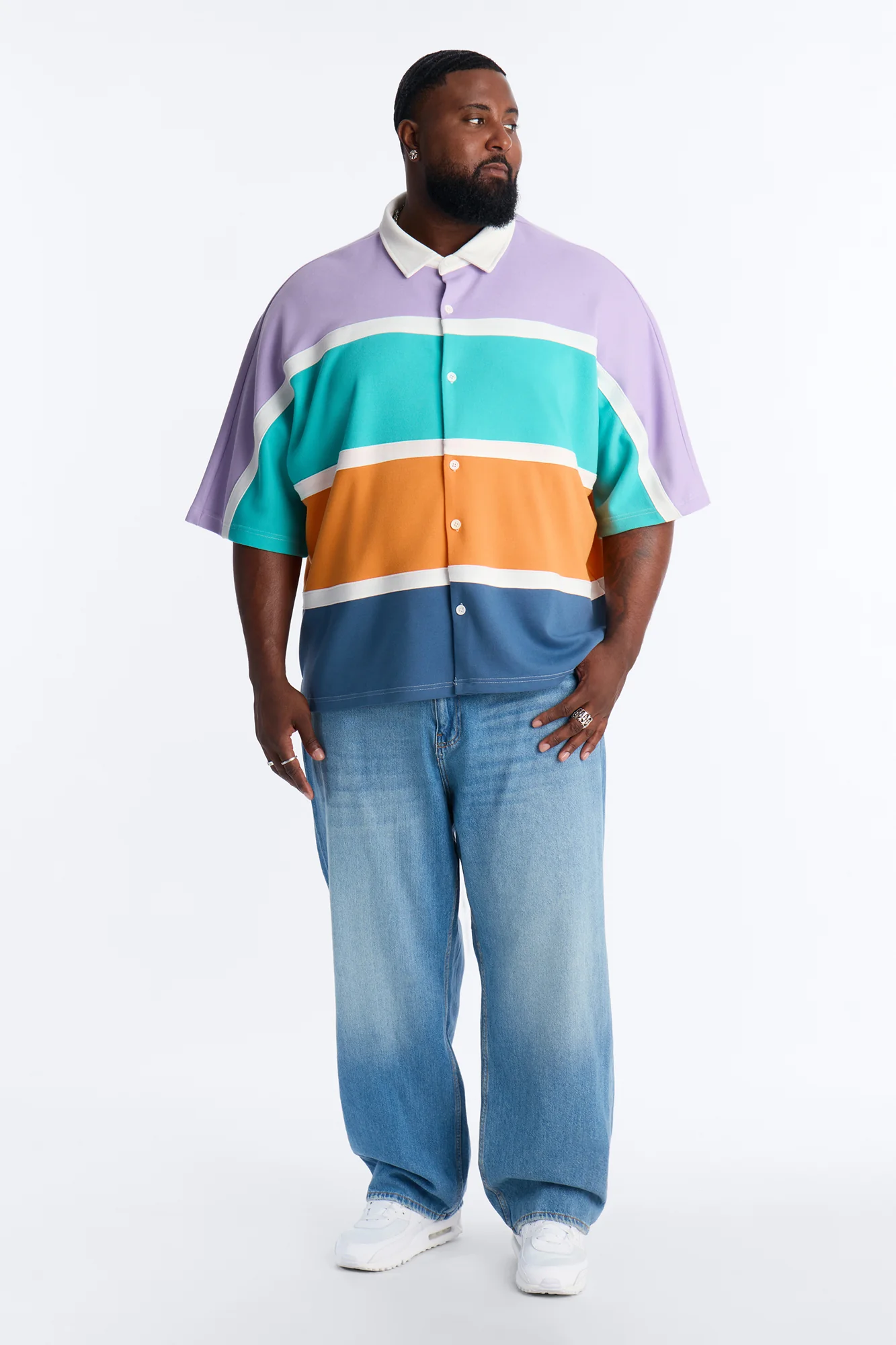 Oversized Spring Rush Pique Button Up Shirt - Blue - Image 6