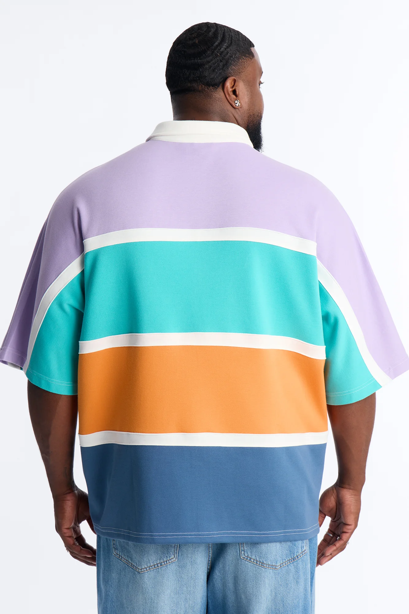 Oversized Spring Rush Pique Button Up Shirt - Blue - Image 8