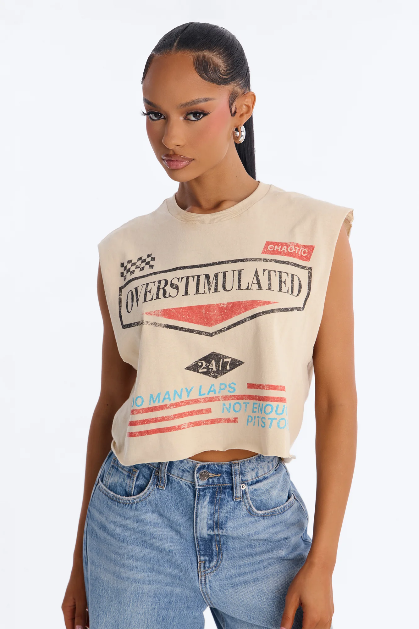 Overstimulated Racer Cut Off Tank - Sand - Image 2