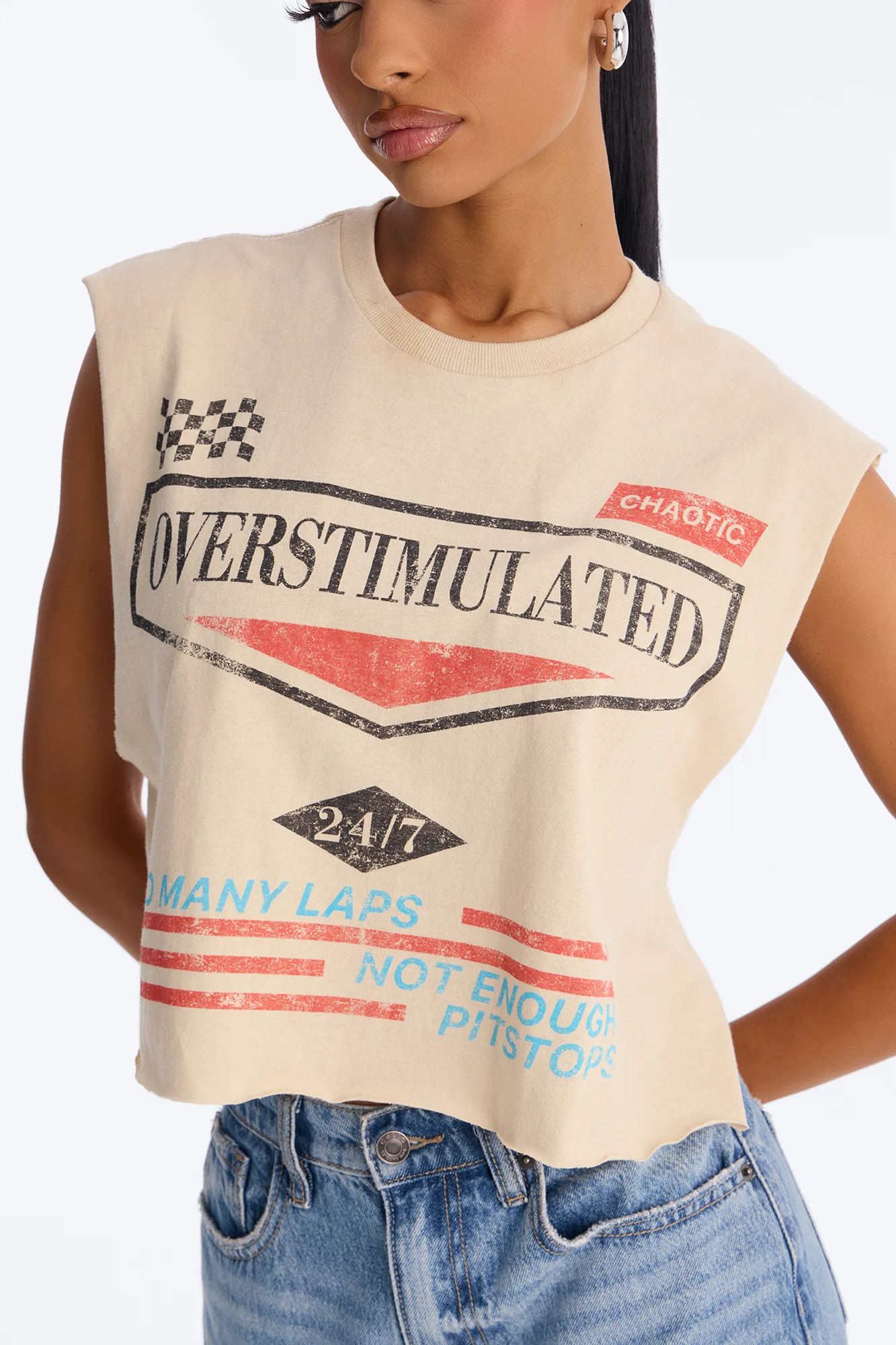 Overstimulated Racer Cut Off Tank - Sand - Image 3