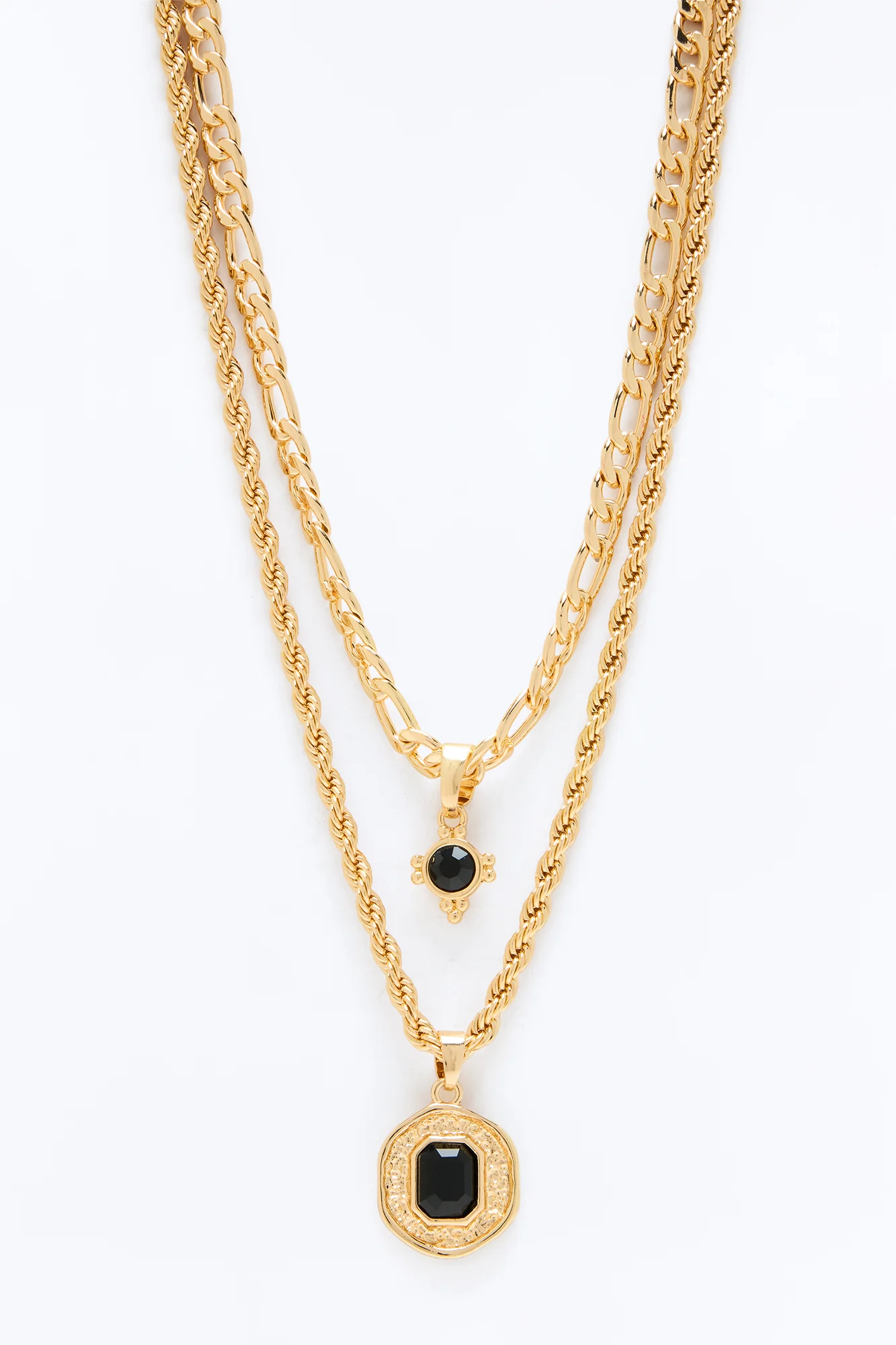 Oynx Pendant Necklace Set - Gold