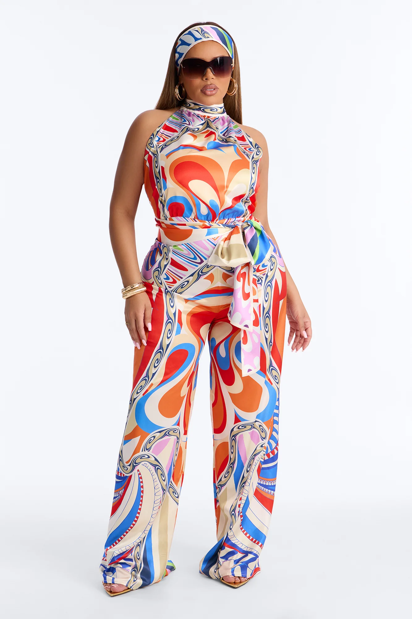 Painted Dream Abstract 2 Piece Satin Jumpsuit - Multi Color - Image 5