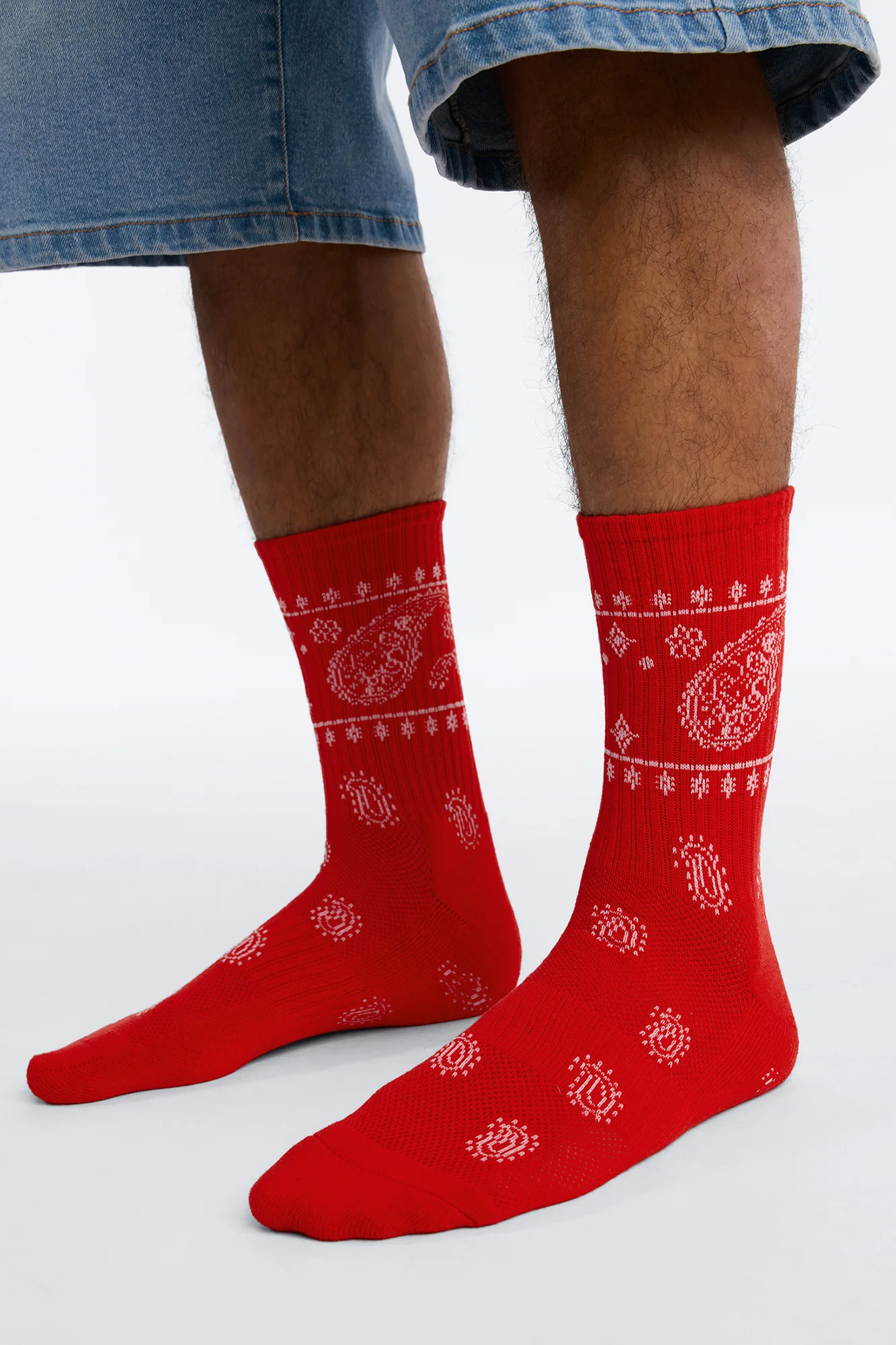 Paisley Bandana Crew Socks - Red