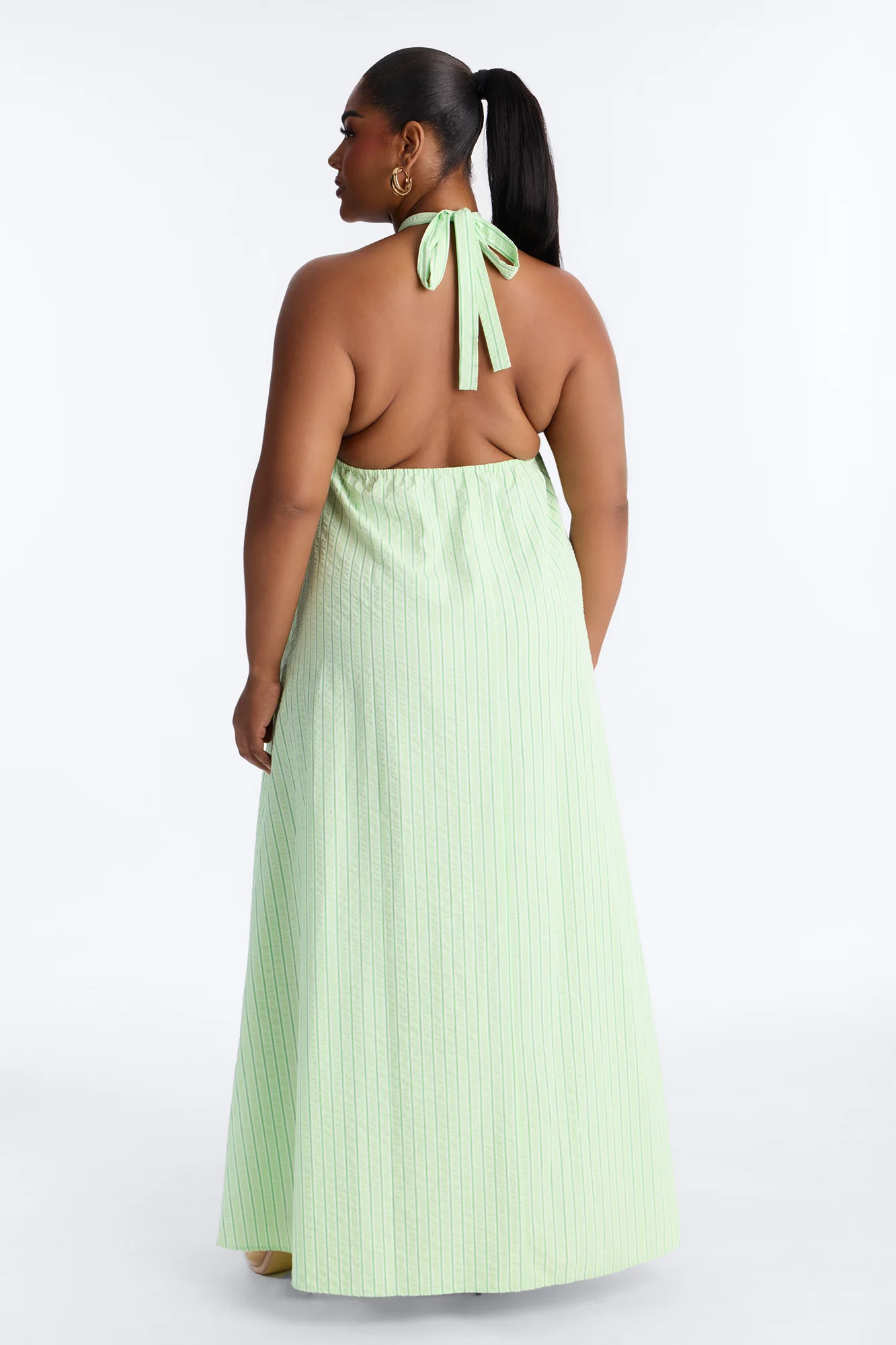 Palm Beach Halter Poplin Maxi Dress - Green - Image 7