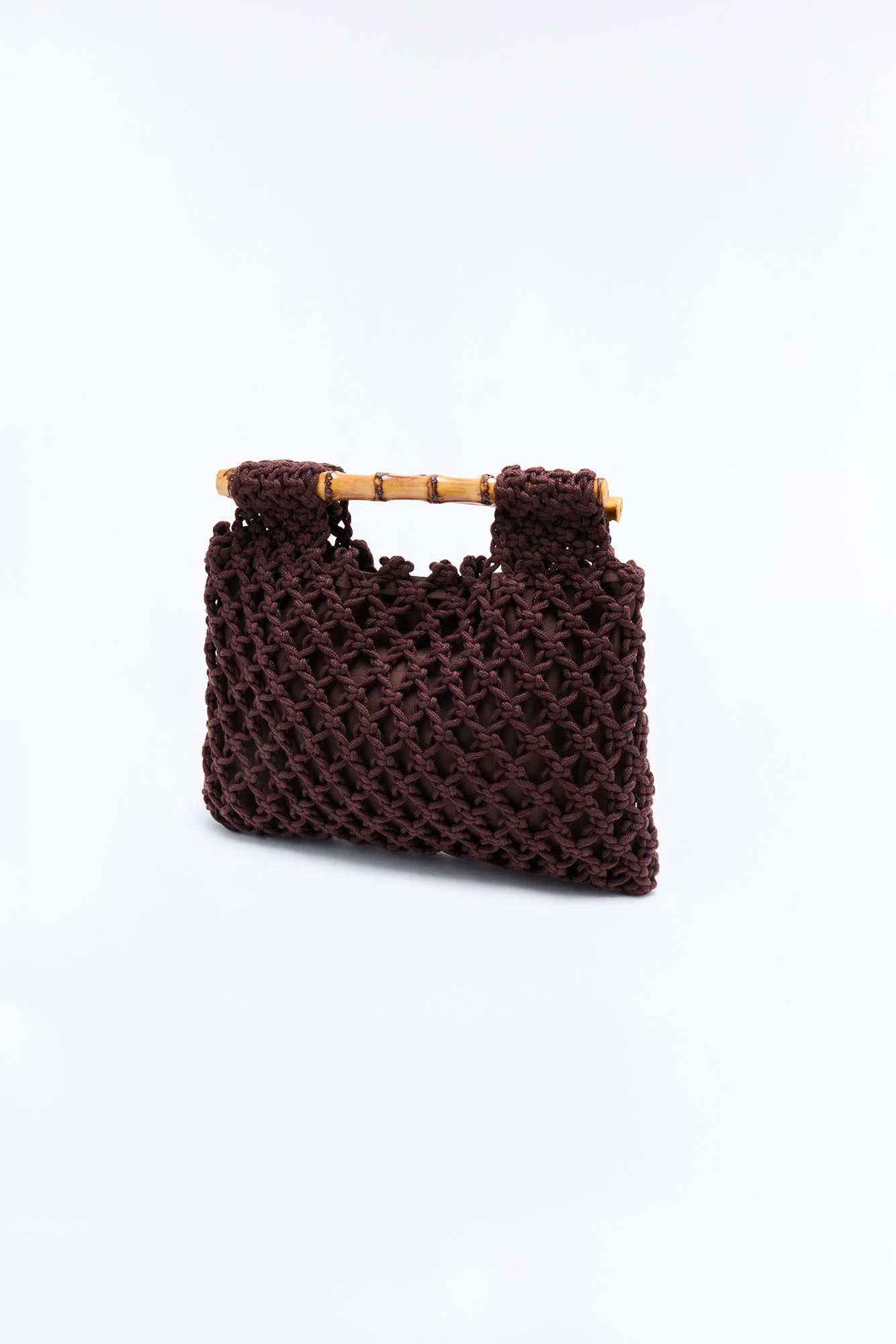 Palm Weave Crochet Satchel Handbag - Brown - Image 4