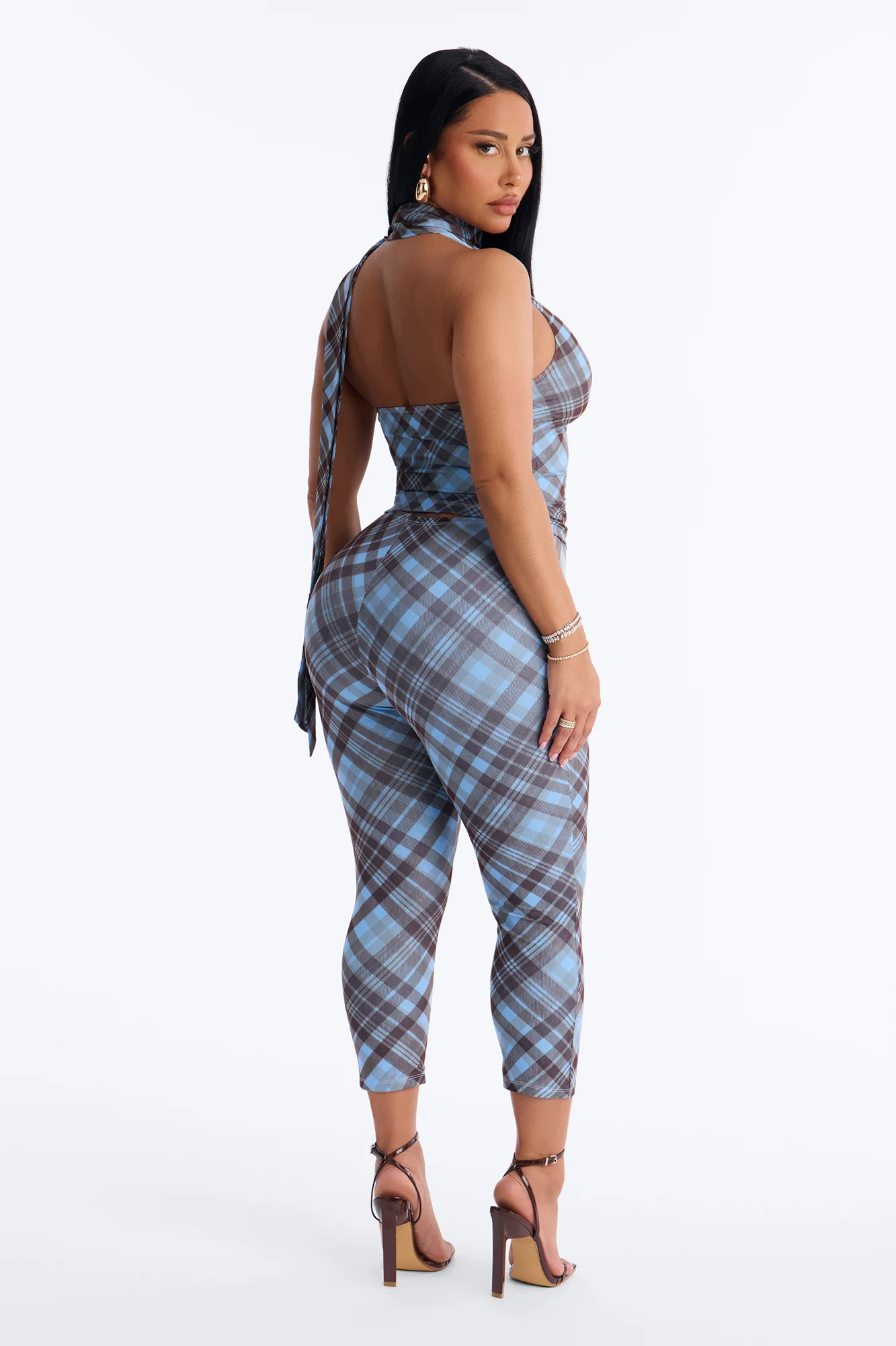 Paloma Plaid Halter 3 Piece Capri Set - Blue/combo - Image 4