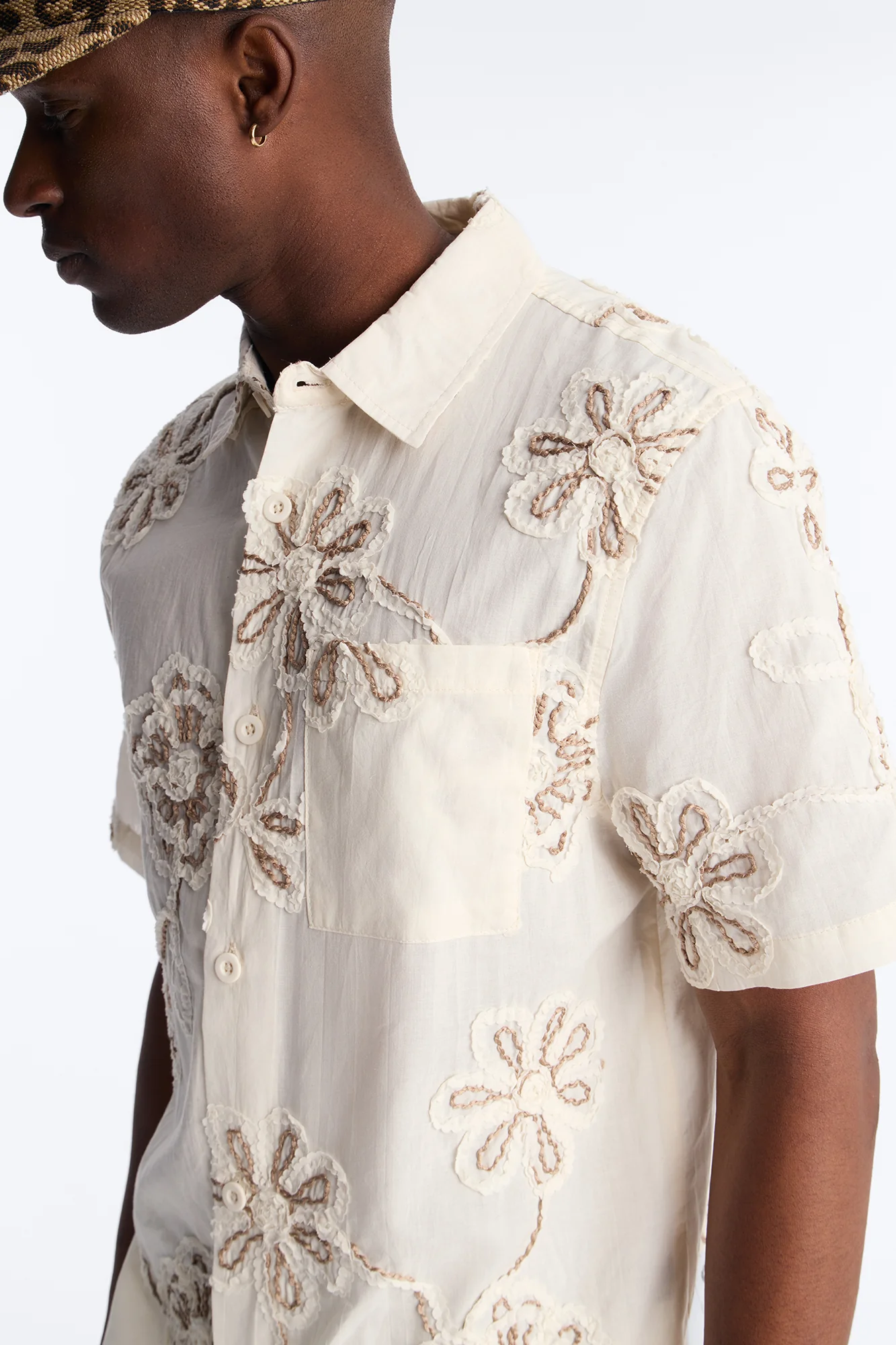 Paper Flore Short Sleeve Button Up Shirt - Cream - Image 3