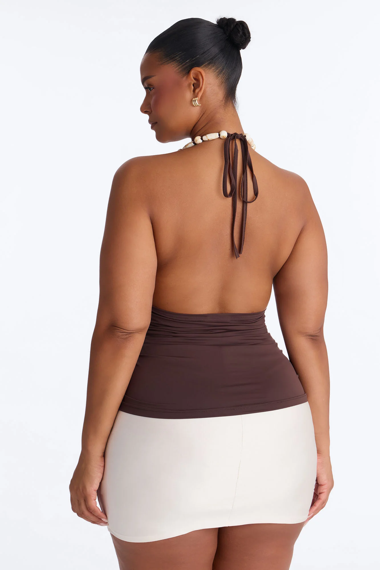Paradise Nights Beaded Cowl Neck Halter Top - Chocolate - Image 8