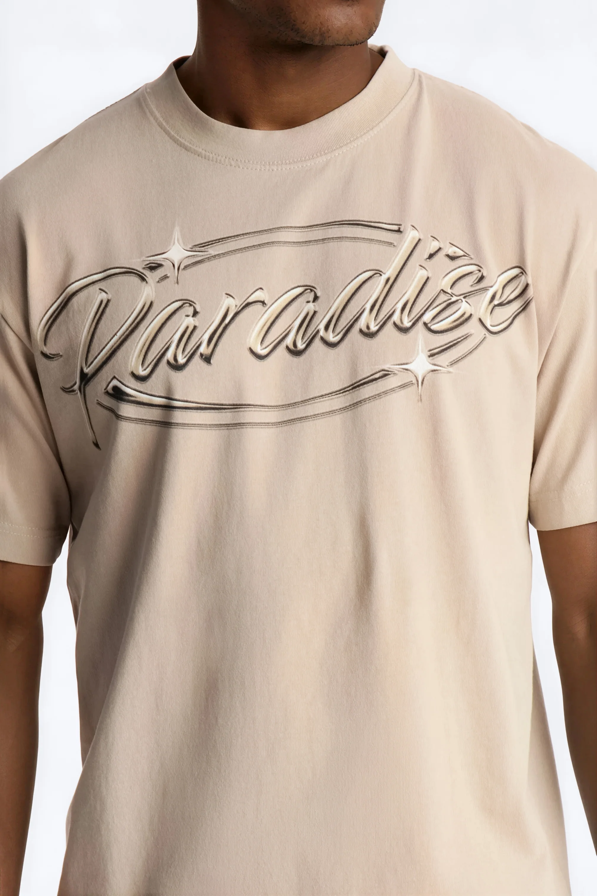 Paradise Oversized Heavy Weight Short Sleeve Tee - Tan - Image 3