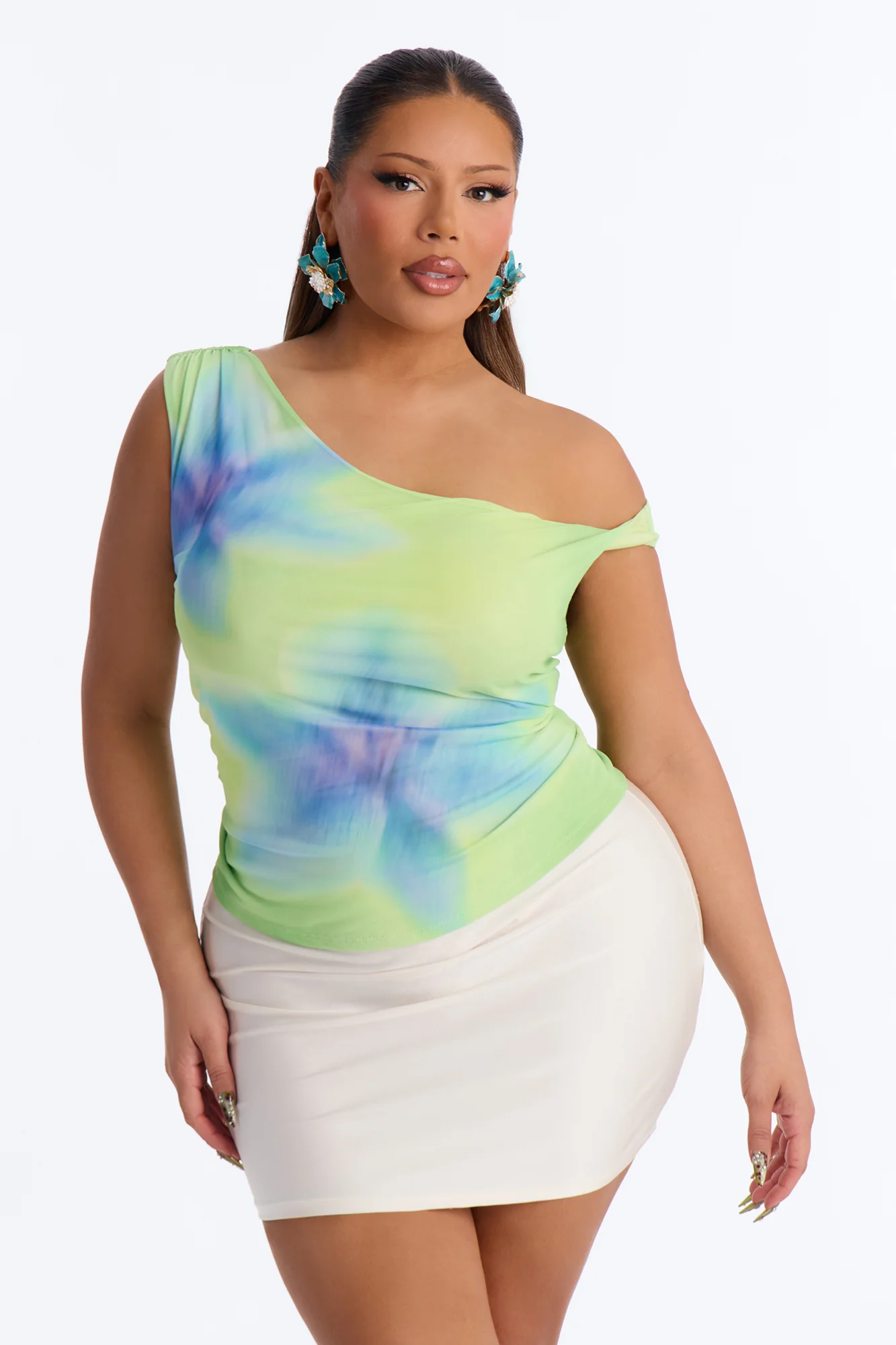 Paradise Petals Off Shoulder Short Sleeve Top - Green/combo - Image 5