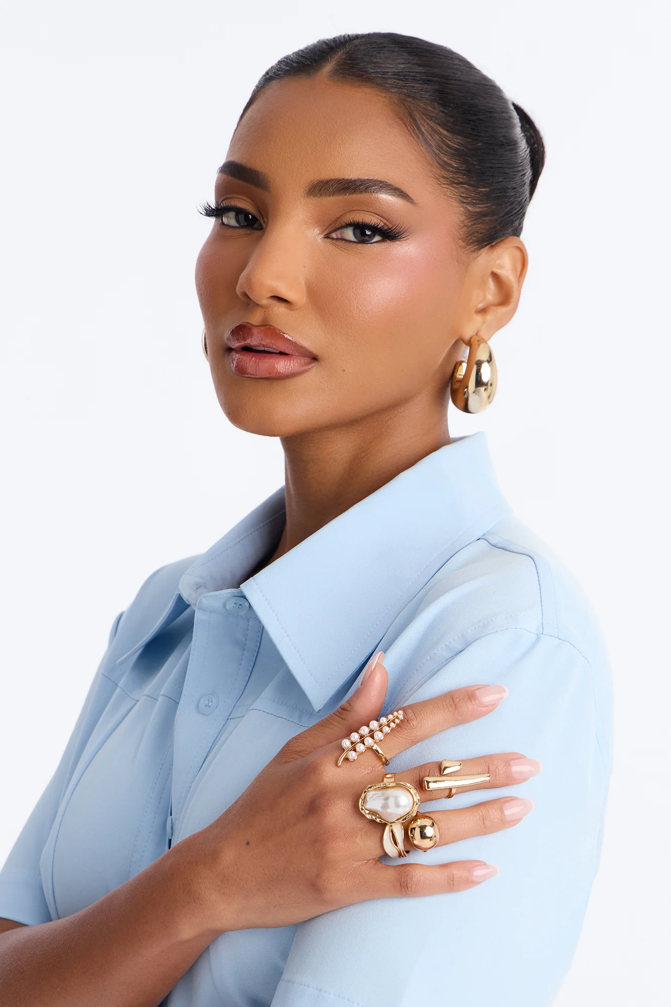 Pearl Tide 5 Piece Ring Set - Gold - Image 2