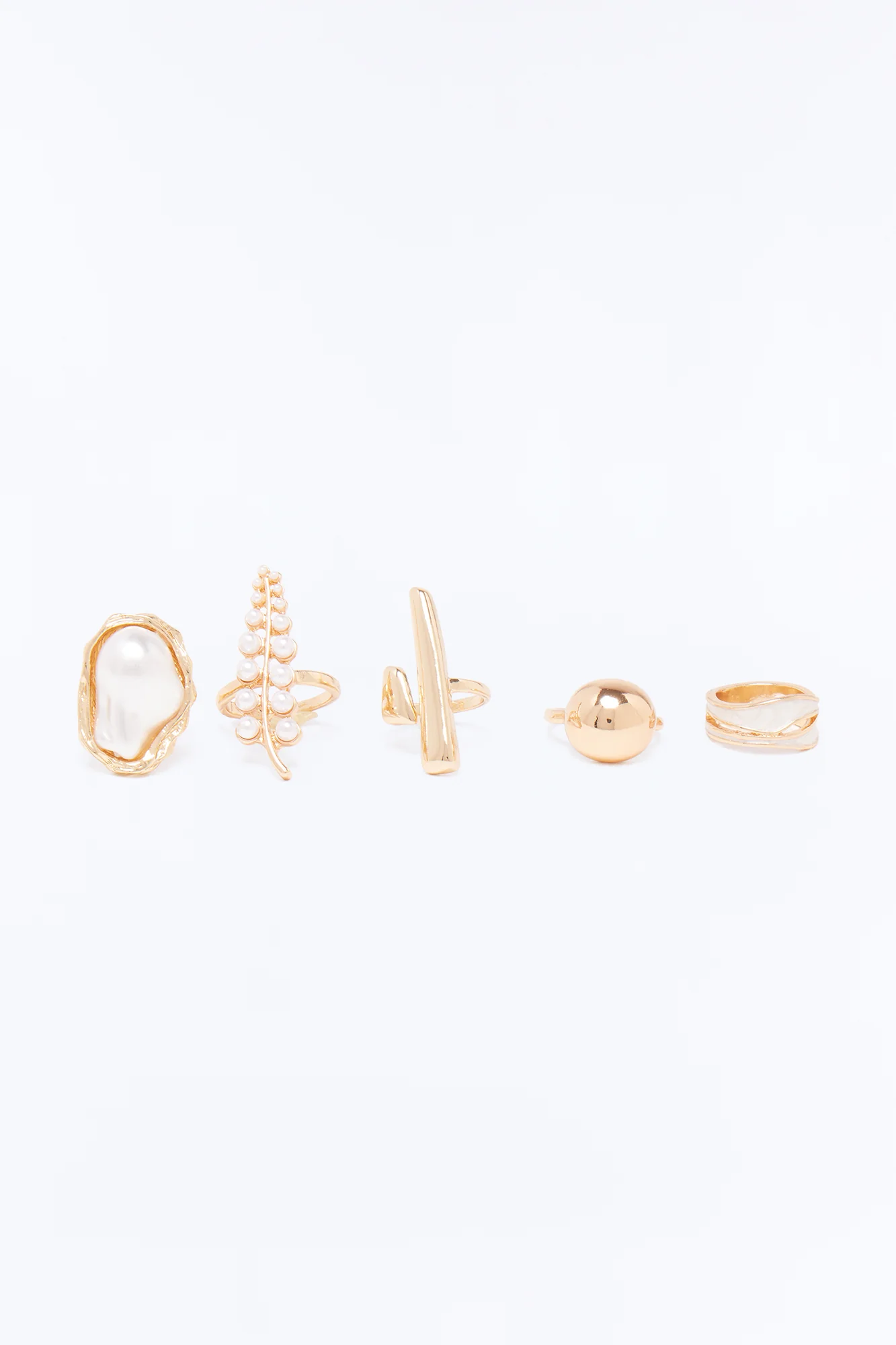 Pearl Tide 5 Piece Ring Set - Gold - Image 3
