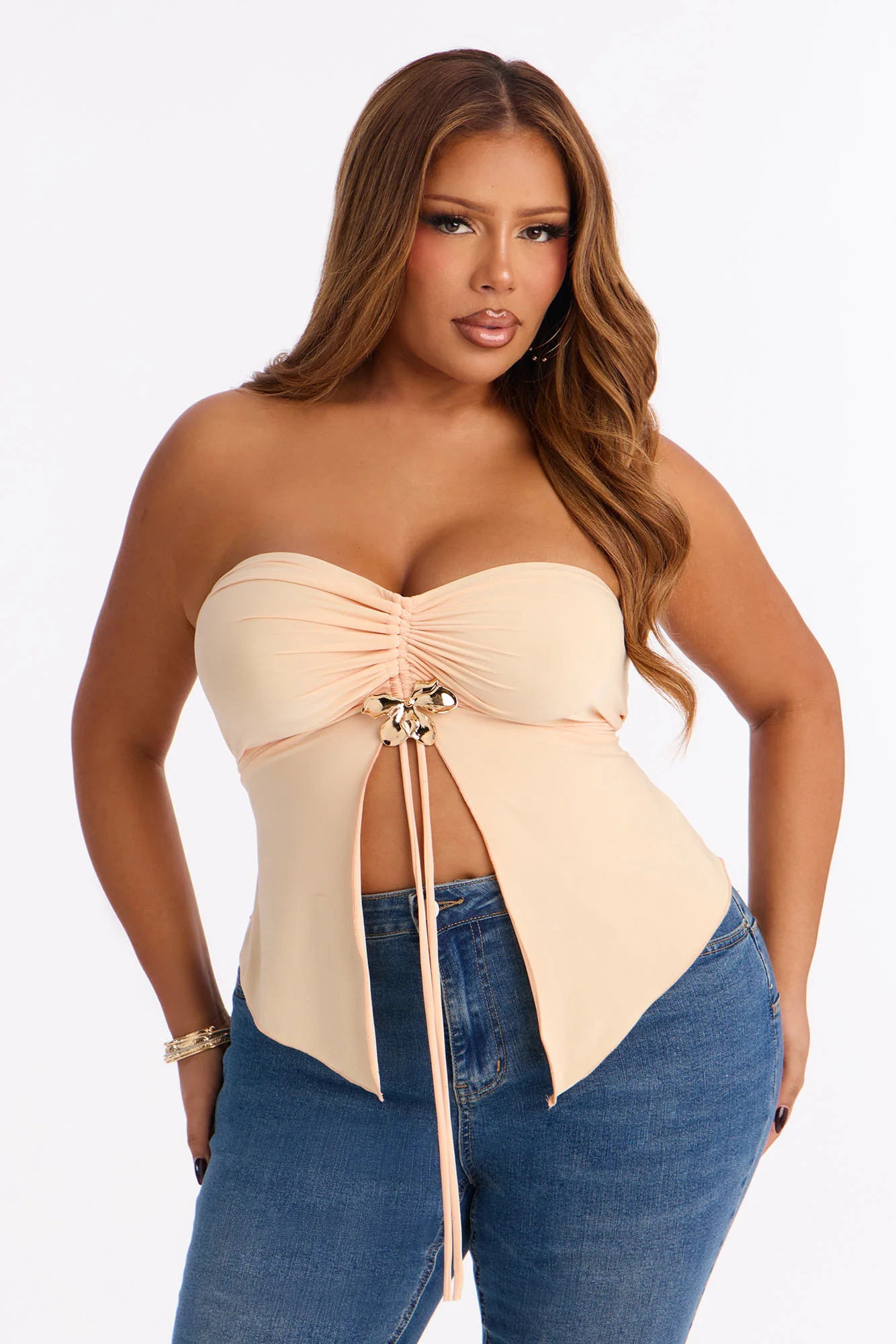 Penelope Hardware Flyaway Tube Top - Peach - Image 6