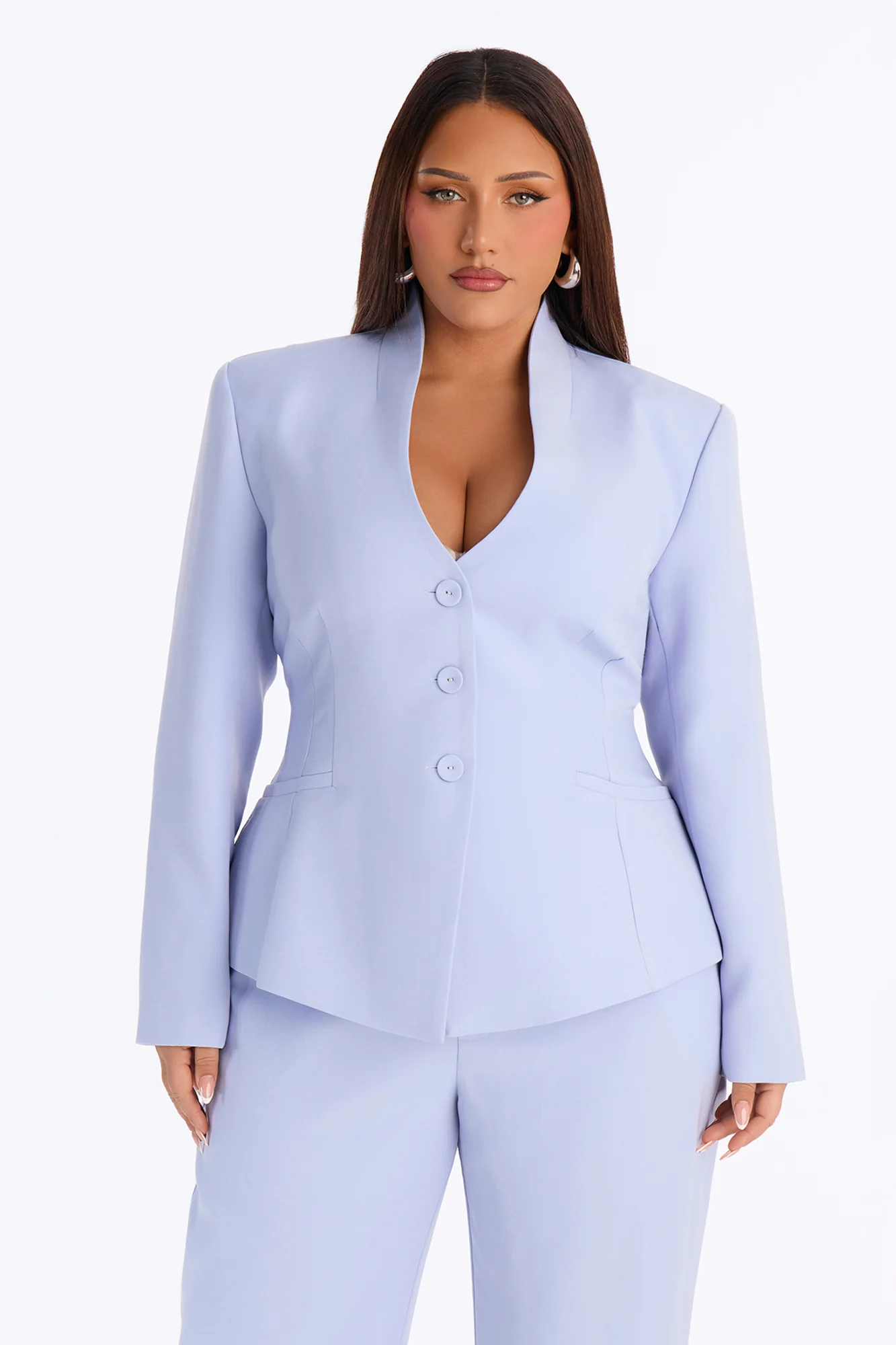Penelope Long Sleeve Button Up Blazer - Light Blue - Image 5