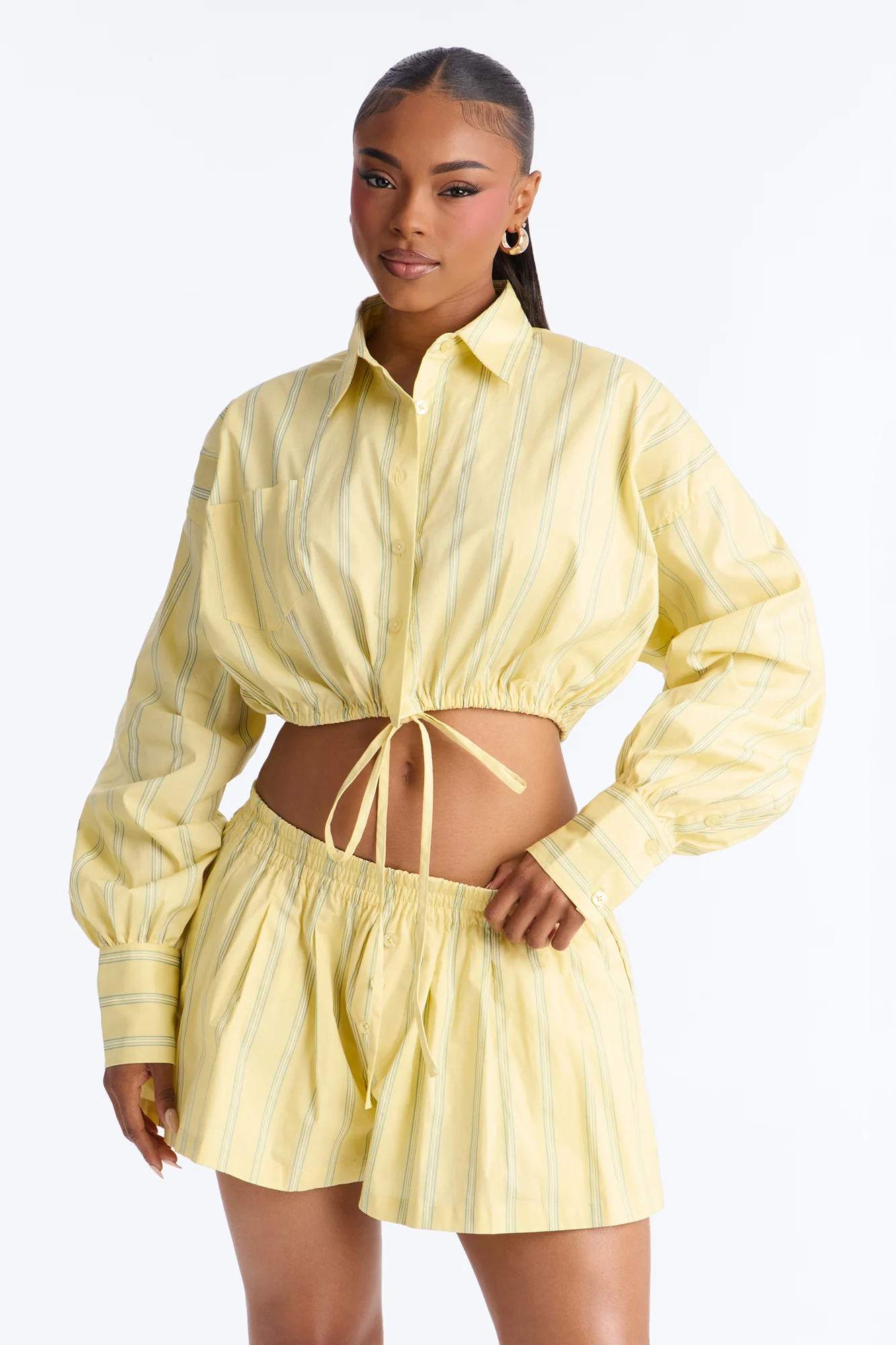 Penelope Pinstripe Short Set - Yellow/combo