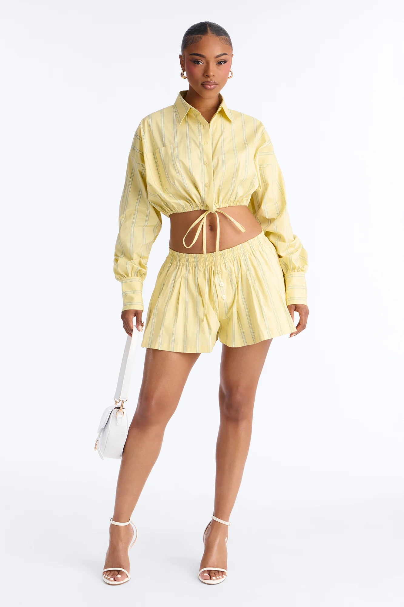 Penelope Pinstripe Short Set - Yellow/combo - Image 2
