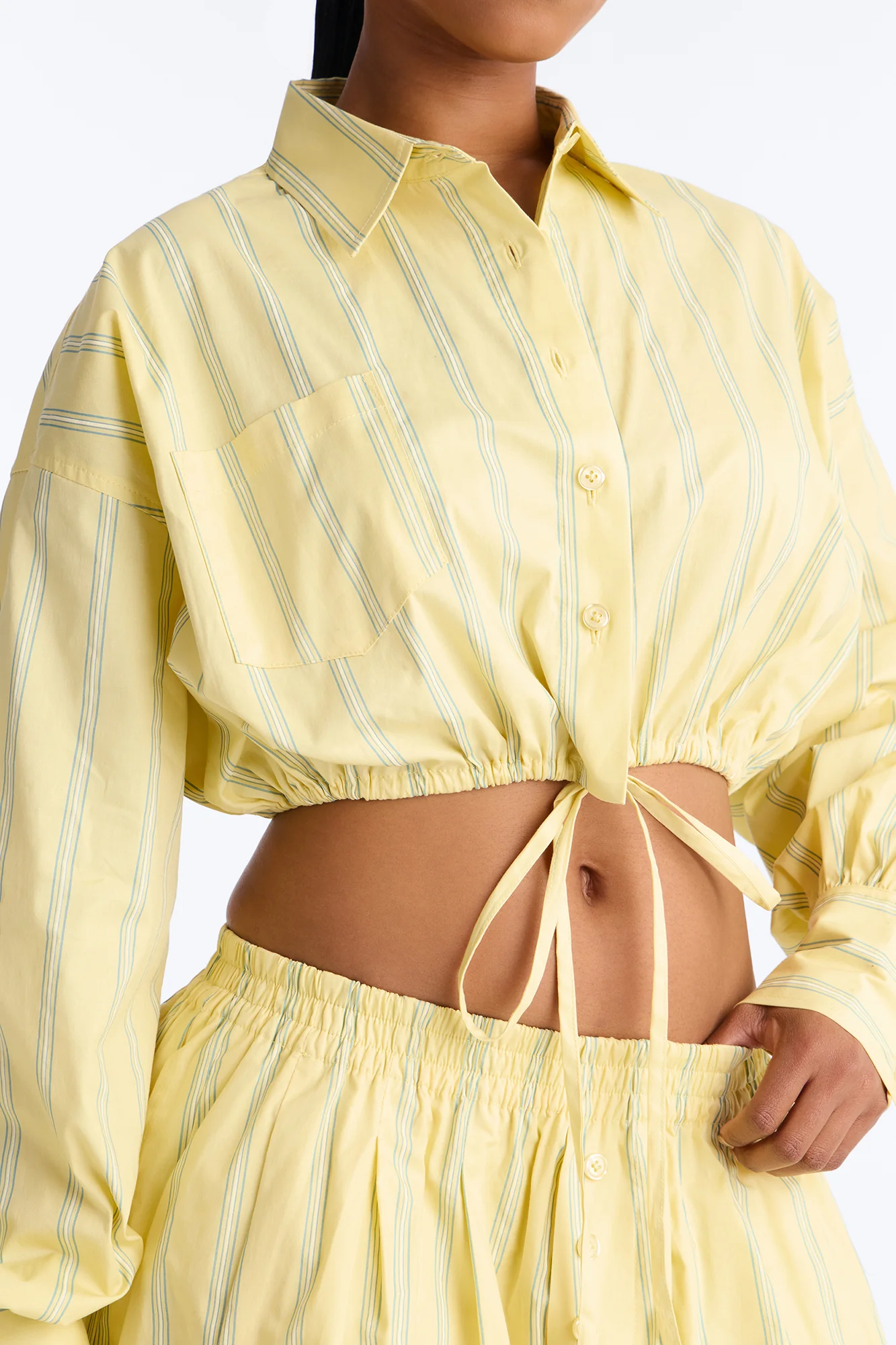 Penelope Pinstripe Short Set - Yellow/combo - Image 3