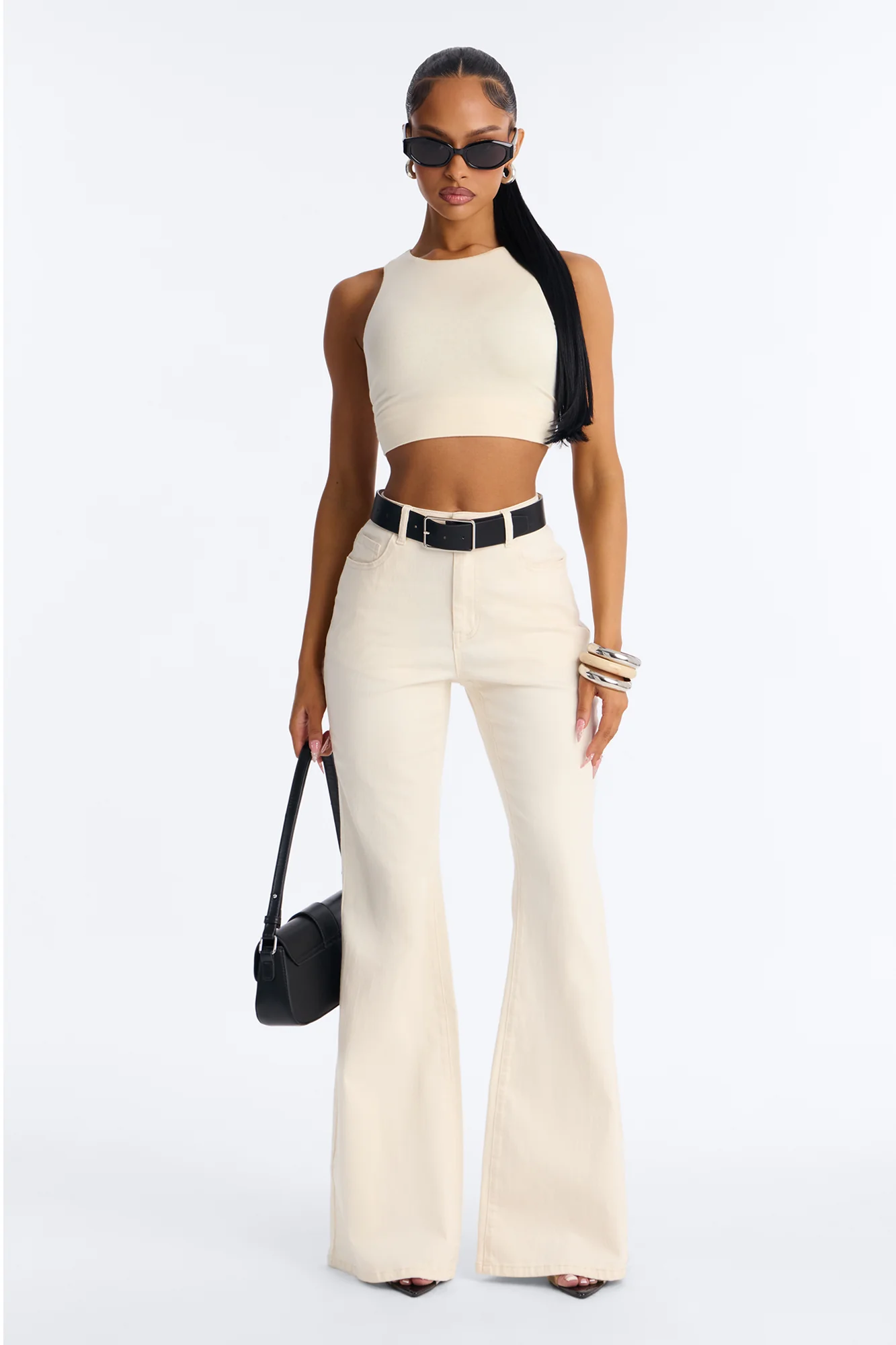 Perfect And Pristine Classic Stretch Flare Jeans - Cream