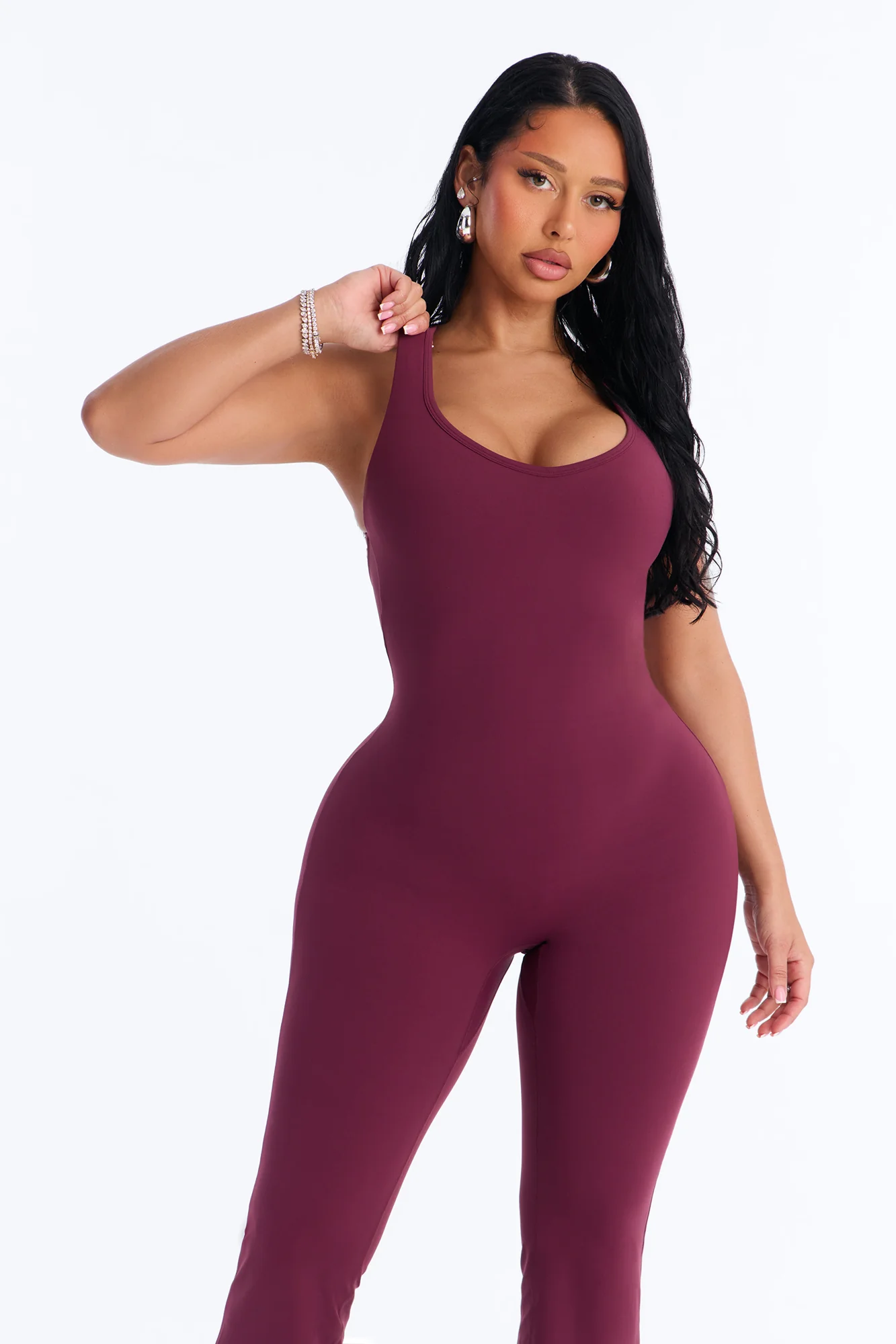 Perfect Form Backless Jumpsuit - Burgundy - Image 2
