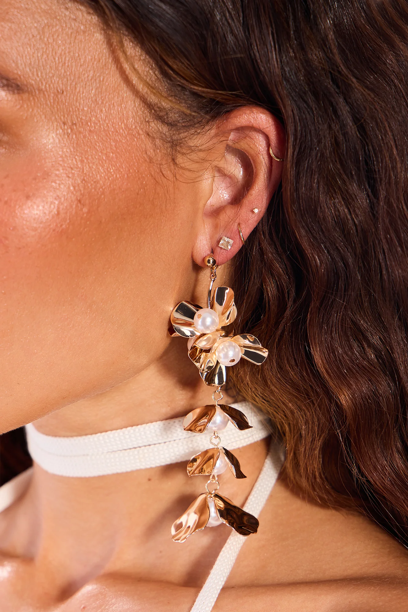 Petal Drip Drop Earrings - Gold - Image 2
