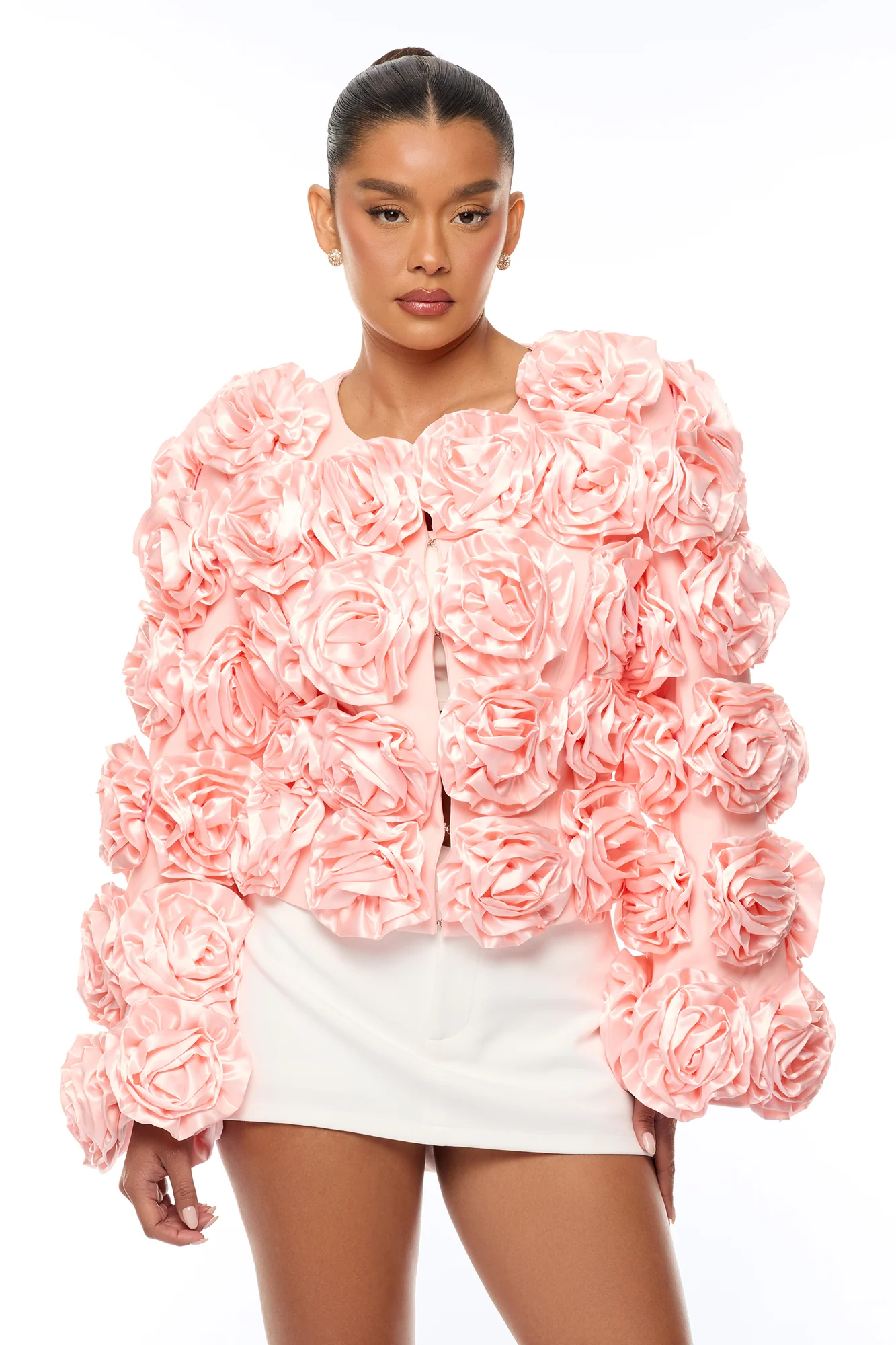 Petal Poise Floral Applique Jacket - Light Pink - Image 4