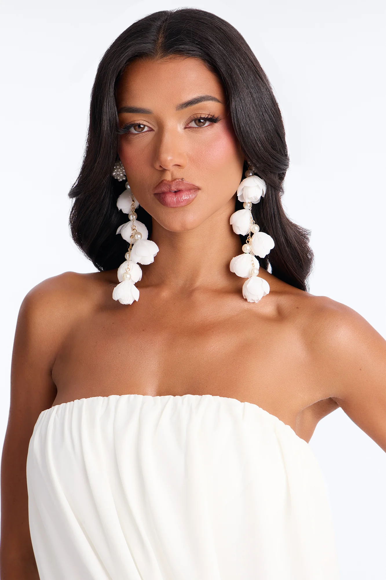 Petals And Pearls Drop Earrings - White - Image 2
