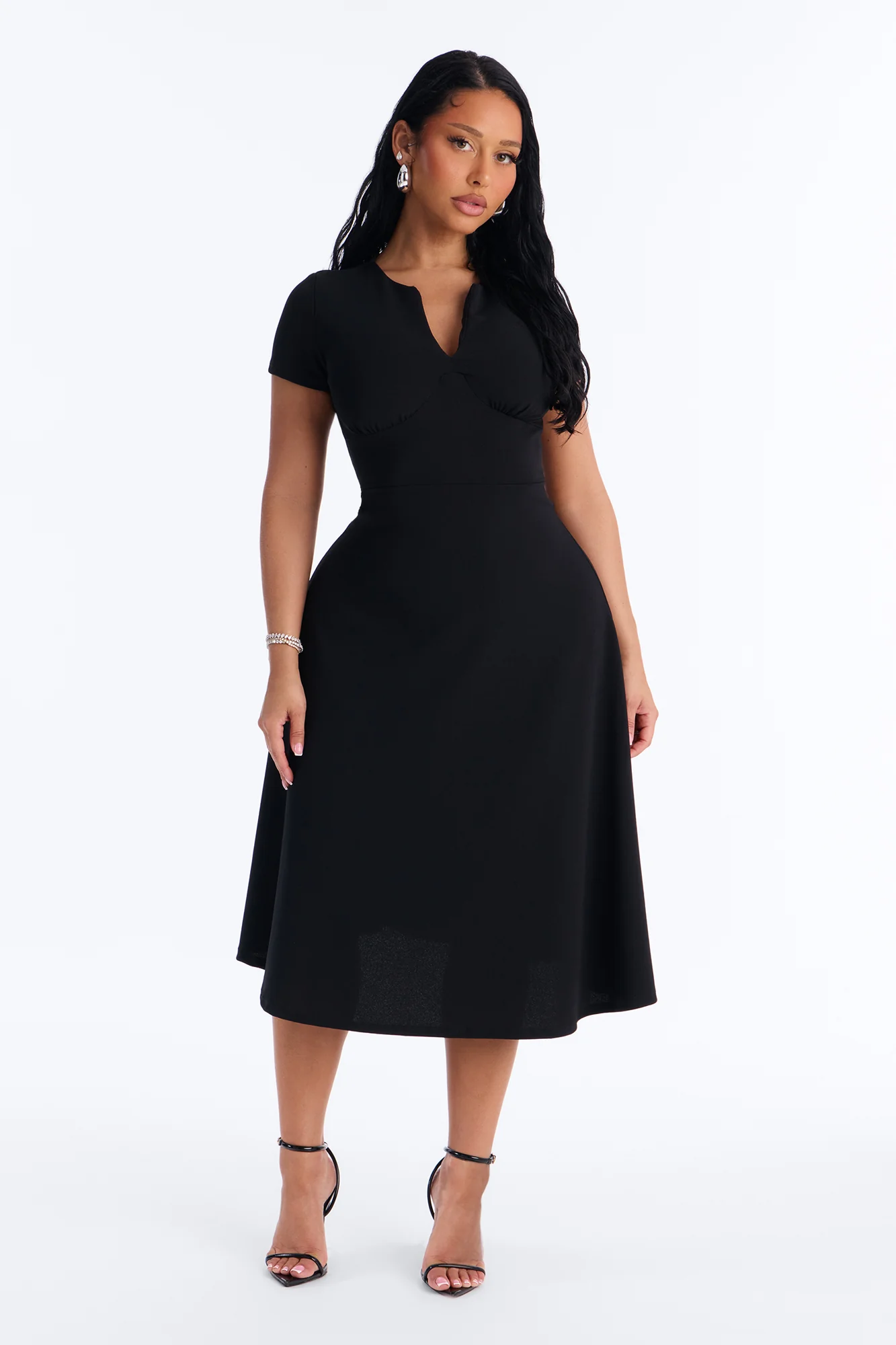 Petite Charolette Short Sleeve Midi Dress - Black