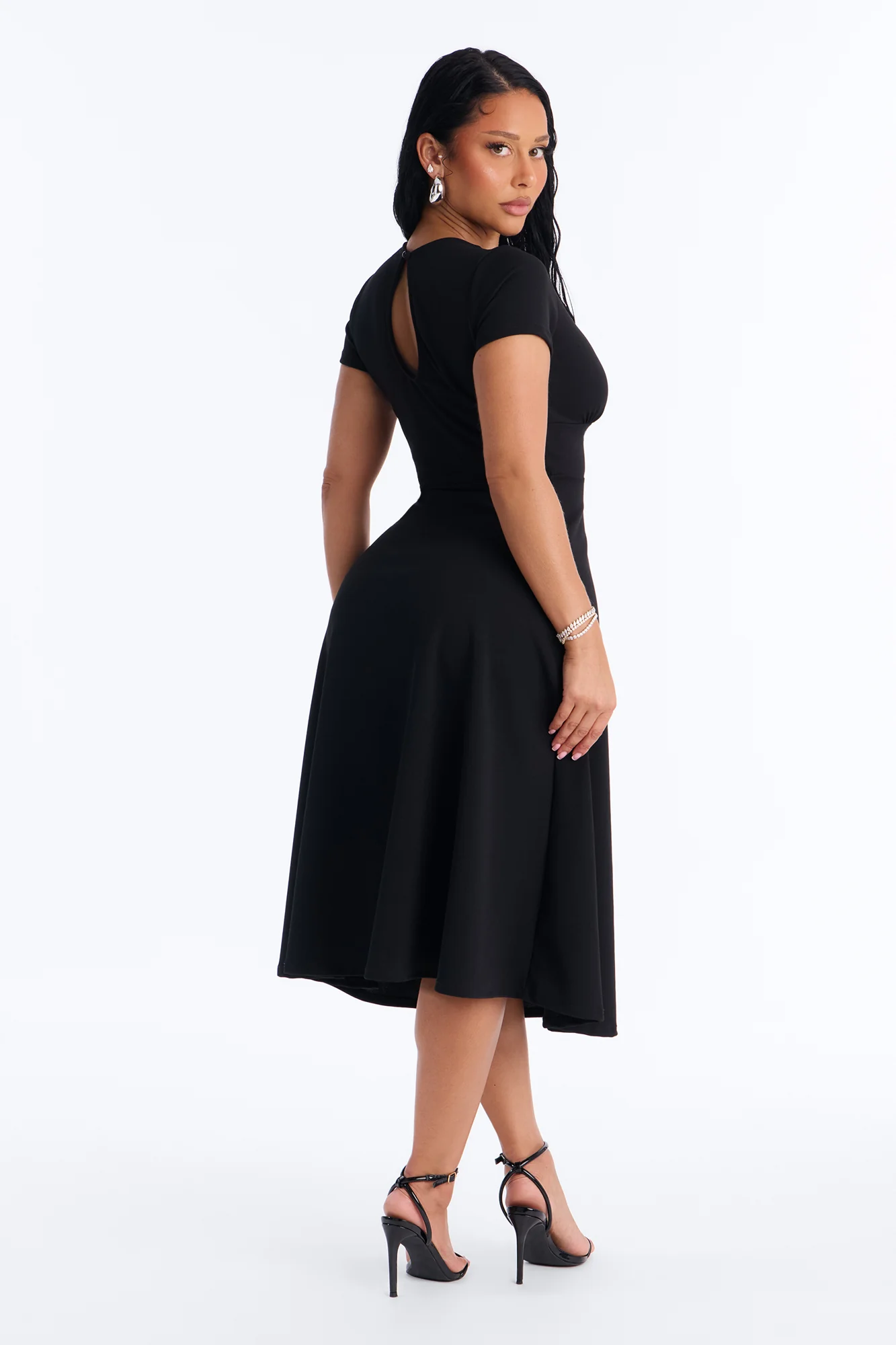 Petite Charolette Short Sleeve Midi Dress - Black - Image 3