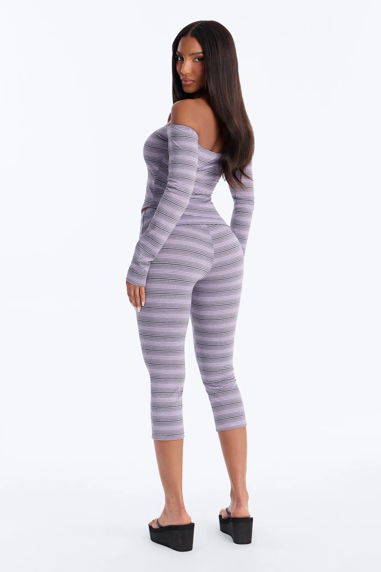 Petra Striped Off Shoulder Capri Set - Lavender/combo - Image 4