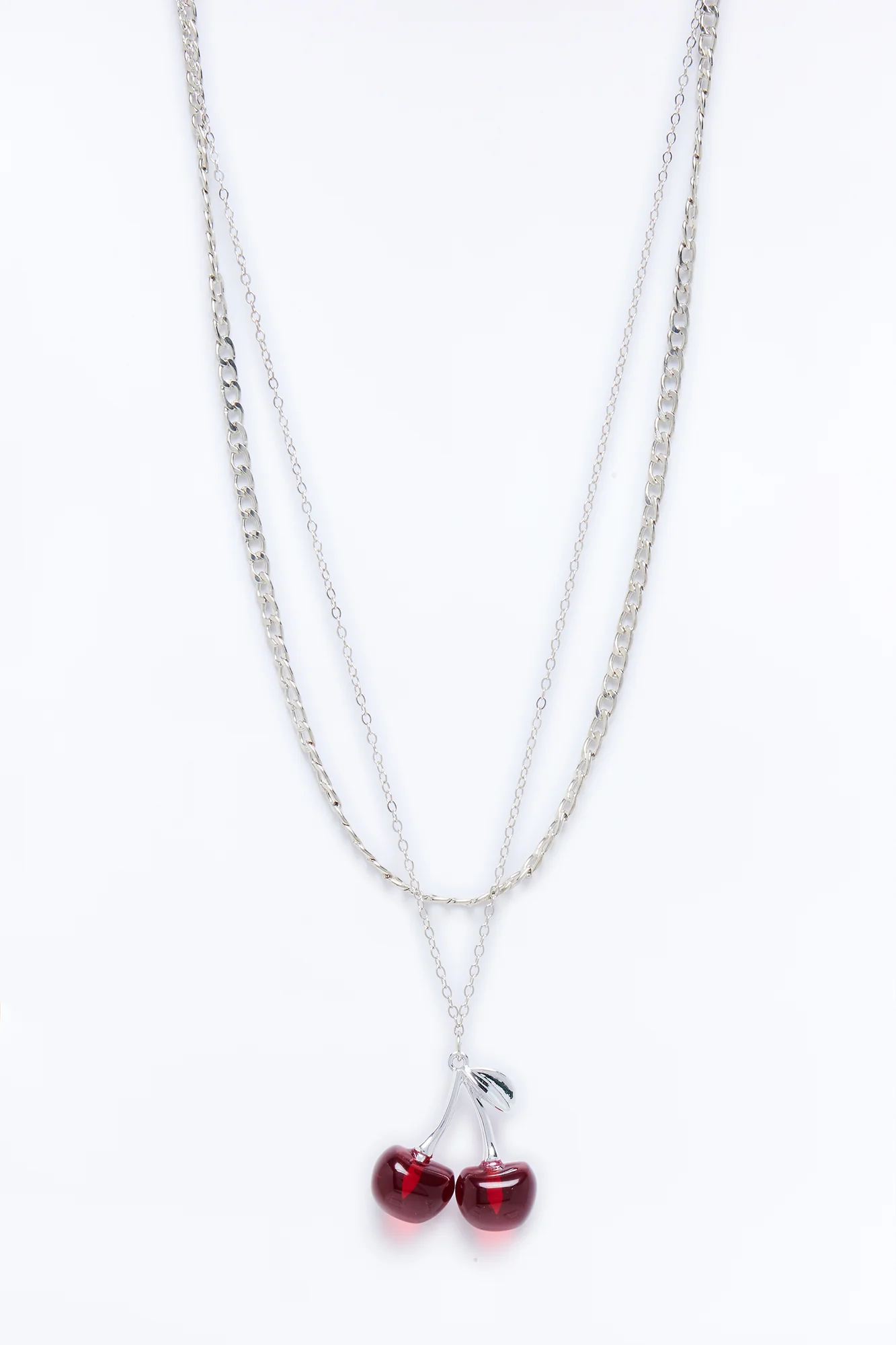 Pick Me Cherry Layered Necklace - Silver/Red - Image 3