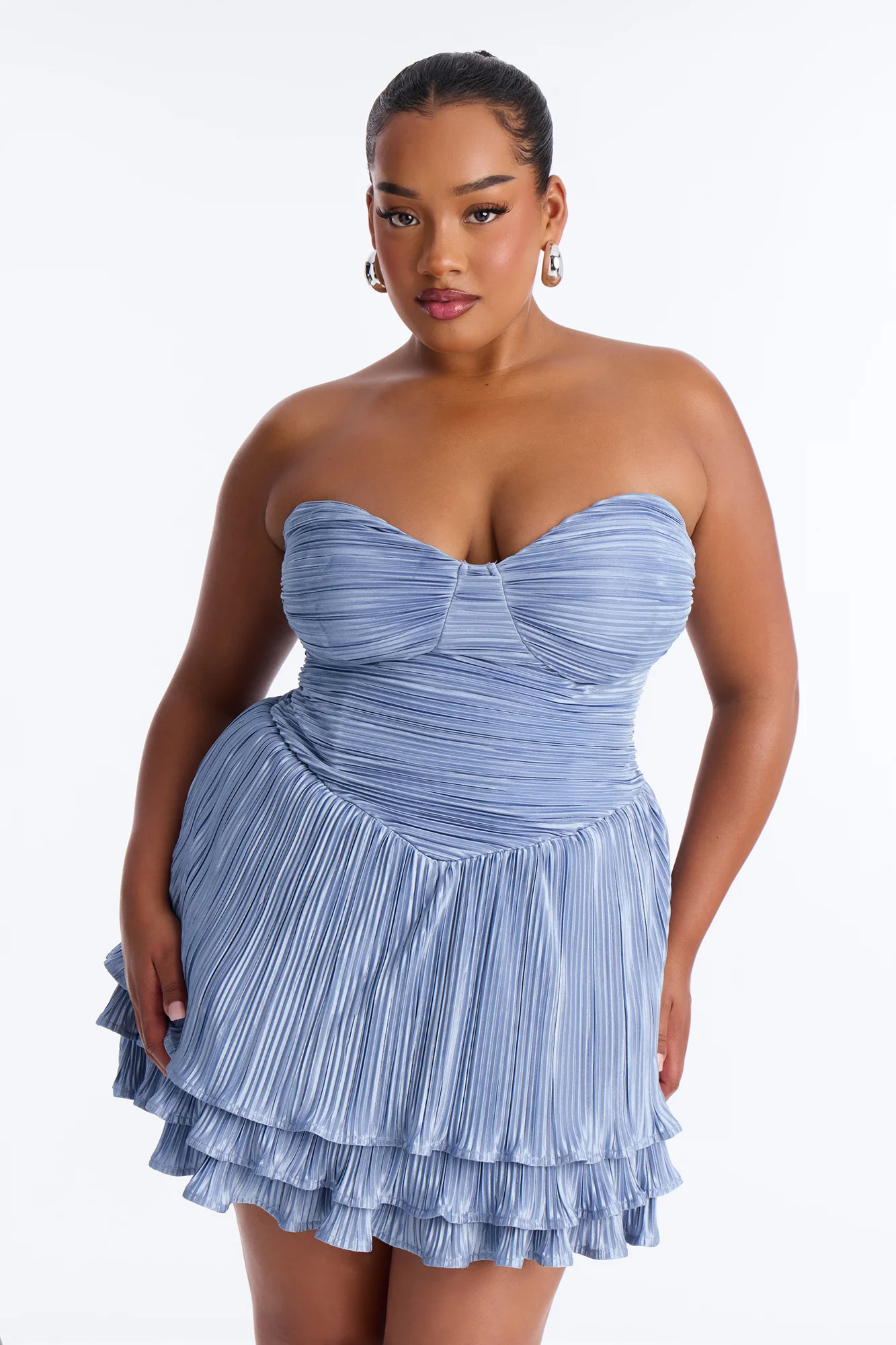 Platinum Pressure Pleated Satin Mini Dress - Blue - Image 5