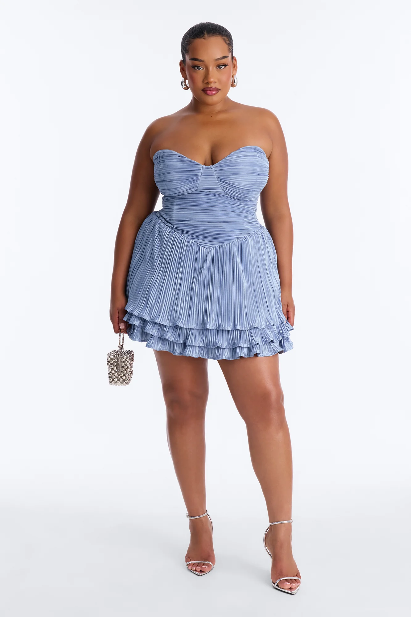 Platinum Pressure Pleated Satin Mini Dress - Blue - Image 6