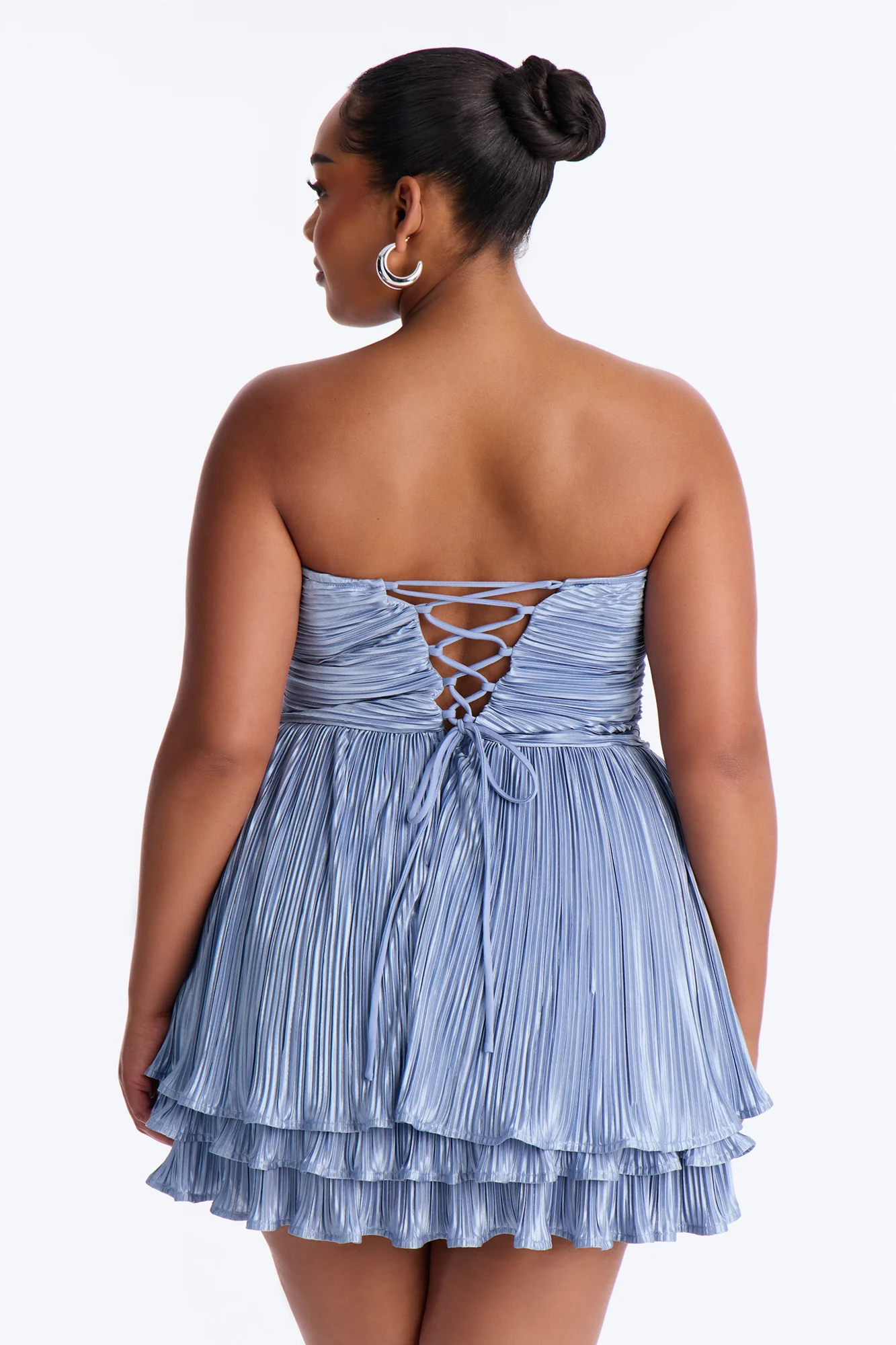 Platinum Pressure Pleated Satin Mini Dress - Blue - Image 8