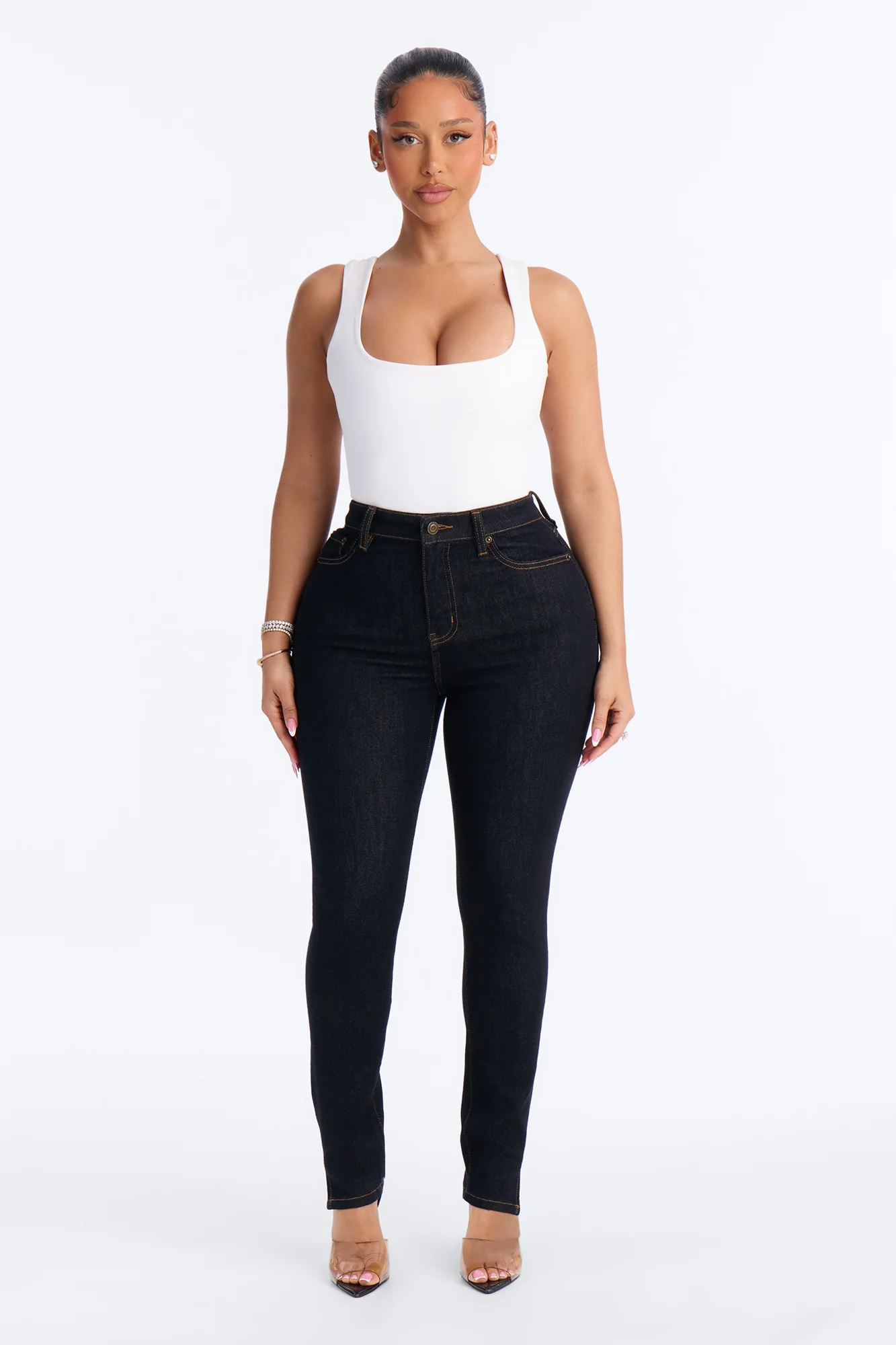 Play Fair Split Hem Skinny Jeans - Dark Denim