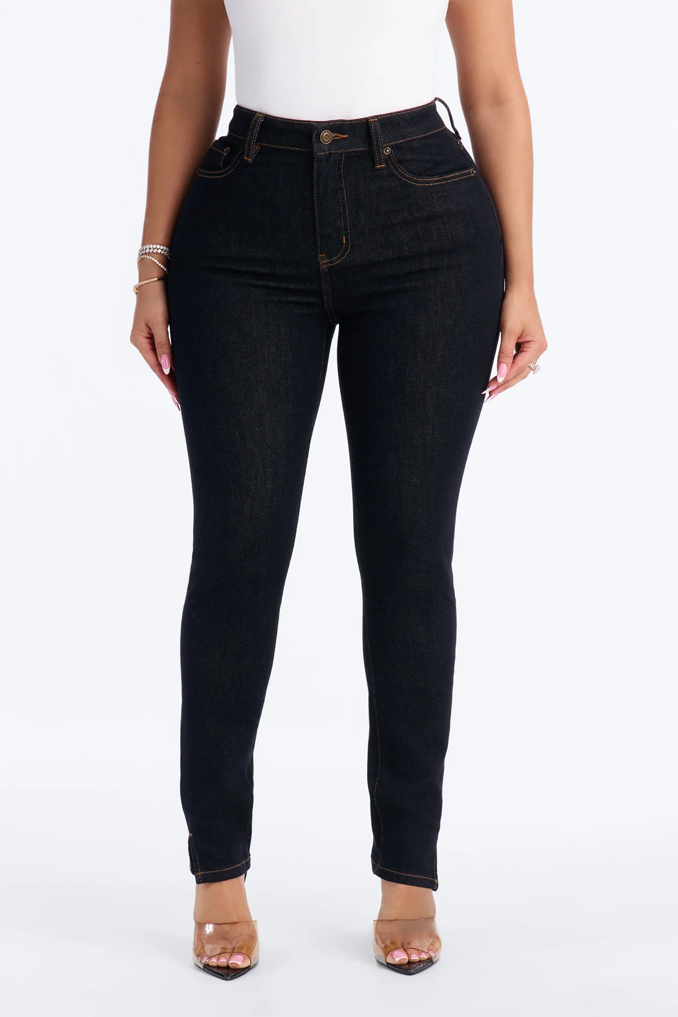 Play Fair Split Hem Skinny Jeans - Dark Denim - Image 2