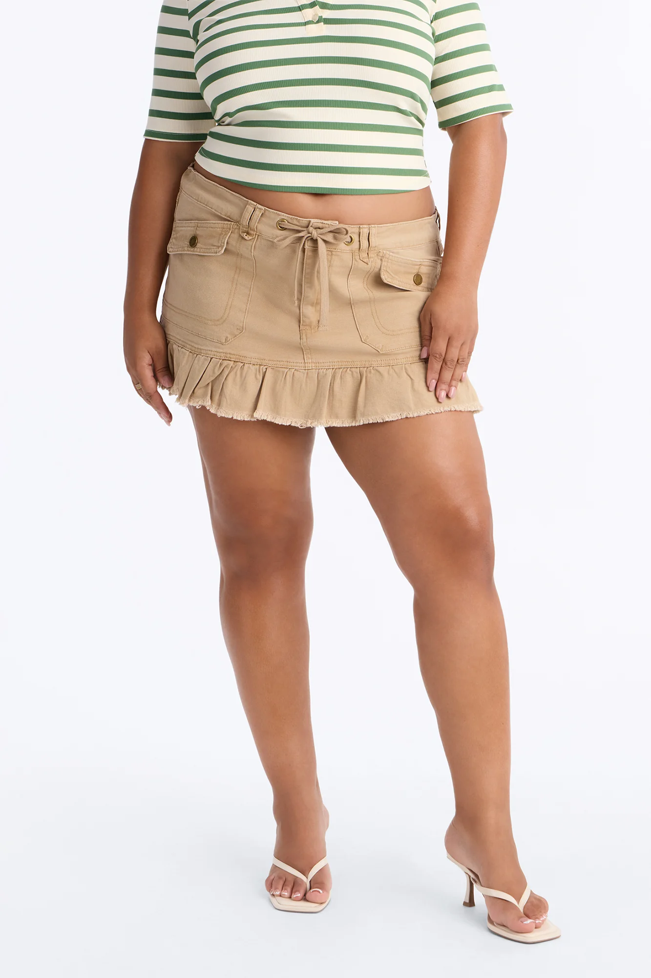 Play For Keeps Low Rise Cargo Mini Skirt - Khaki - Image 5
