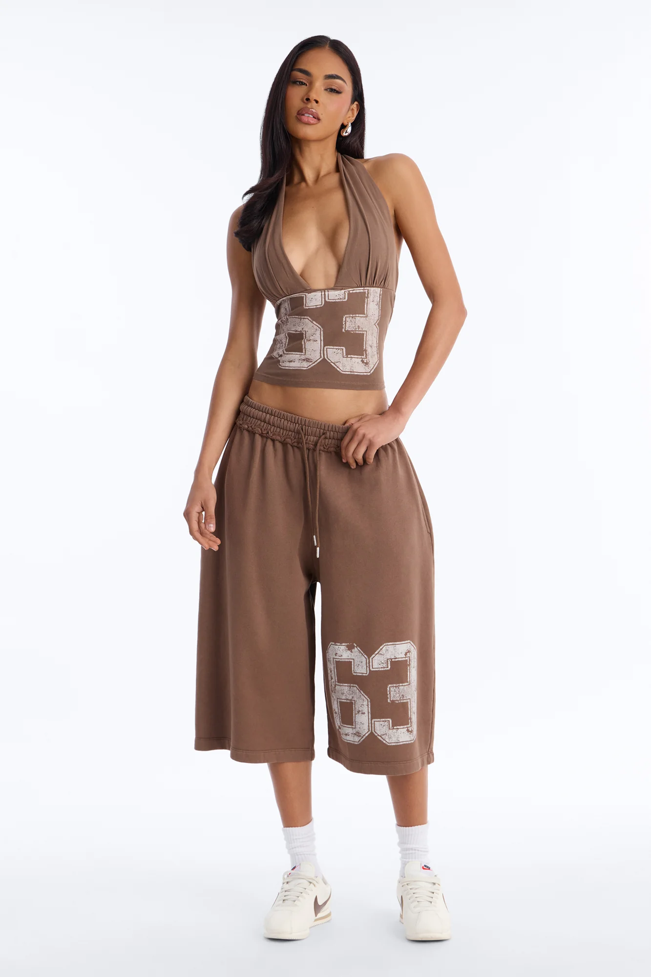 Play Hard To Get Wide Leg Jorts - Brown