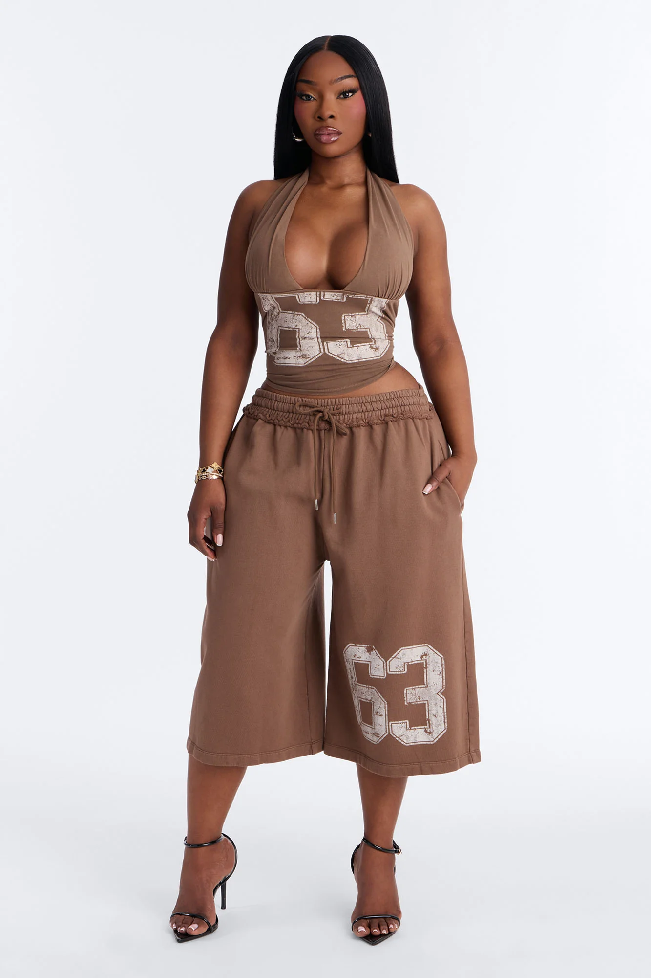 Play Hard To Get Wide Leg Jorts - Brown - Image 7